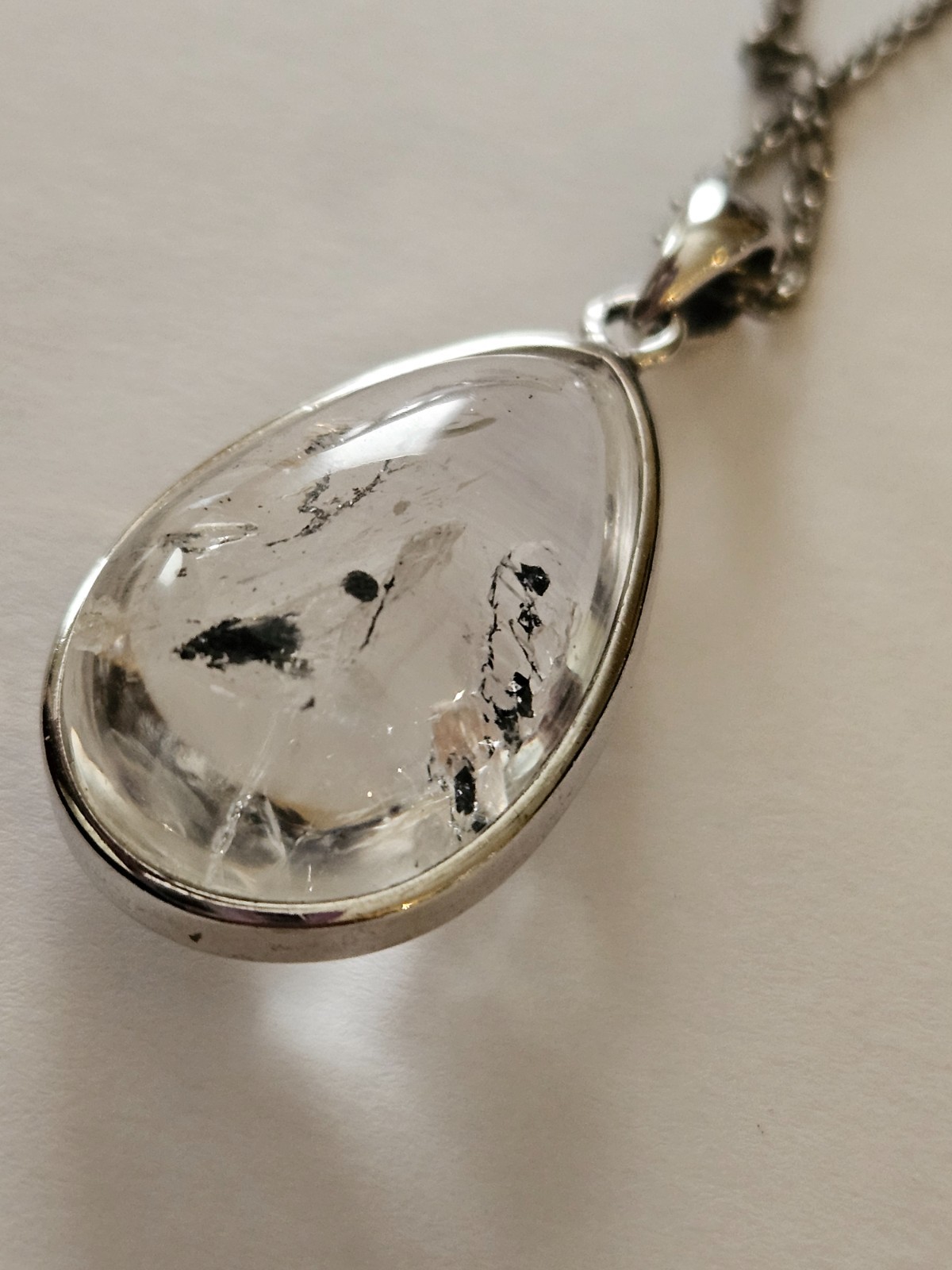Natural Black Moving Bubble Enhydro Quartz Crystal Pendant