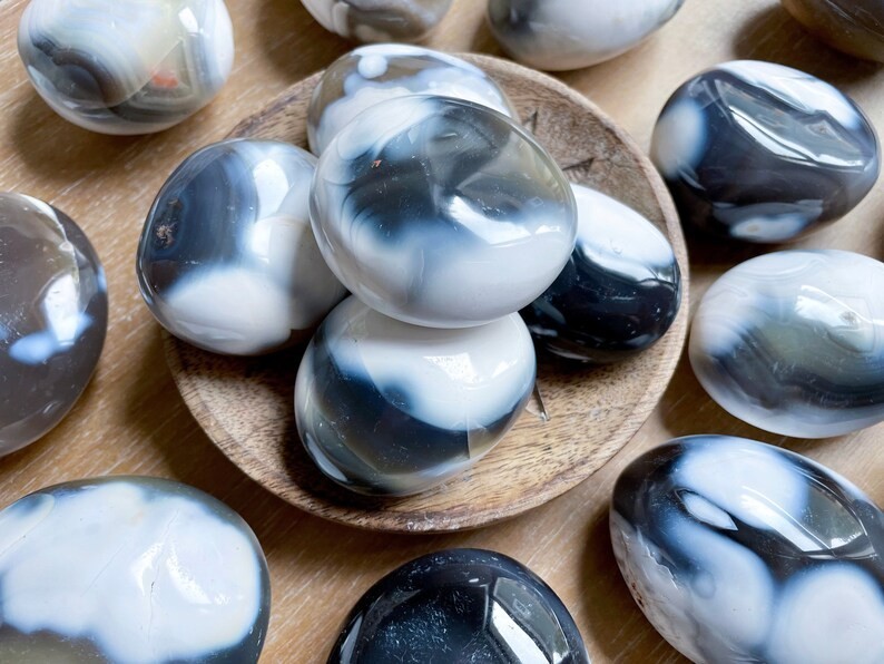 1PC 100g Ocean Orca Agate Palm Stone Large Tumbled Healing Crystal Collection
