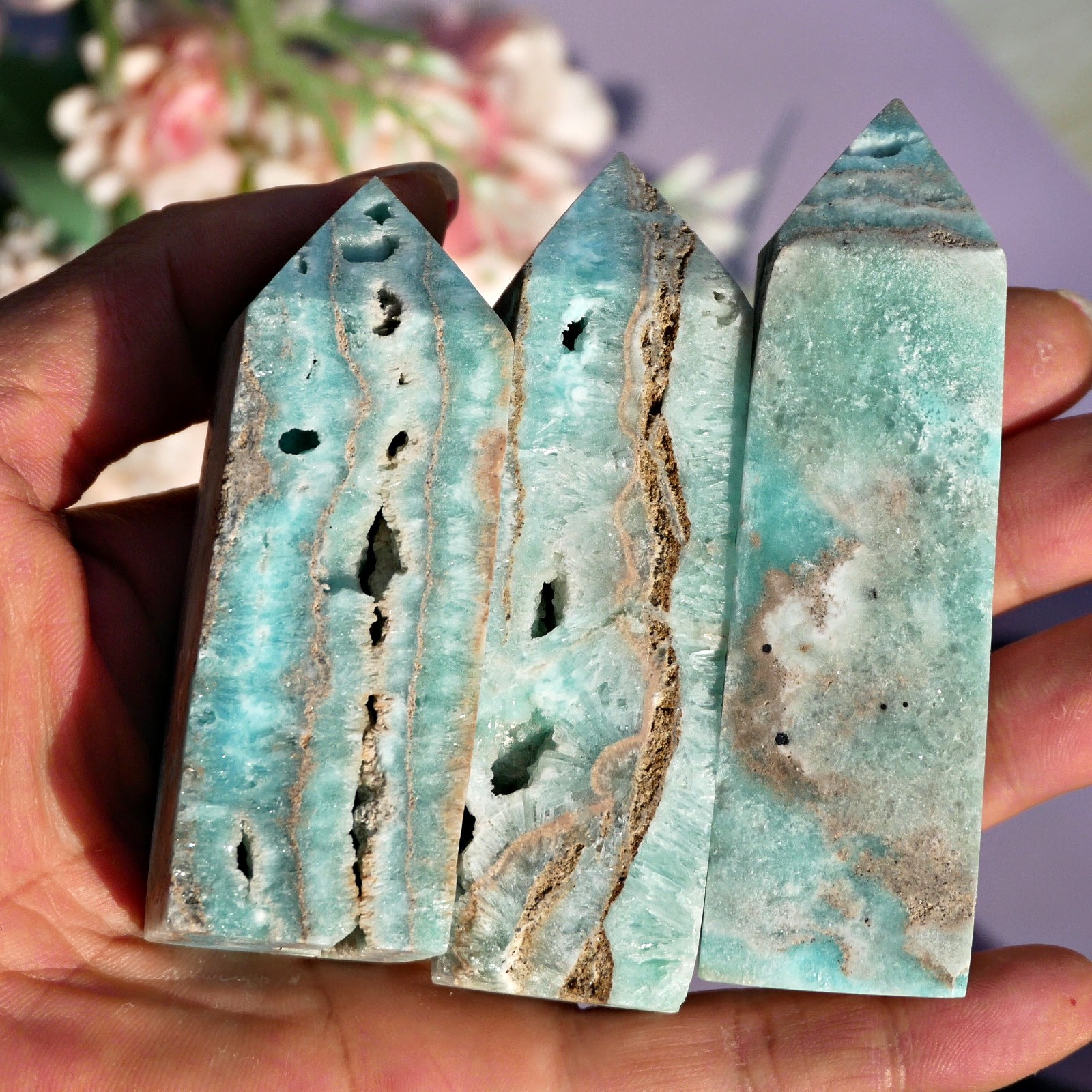 3″ Hemimorphite Point Blue Crystal Tower Natural Stone Wand Healing Specimen 1PC