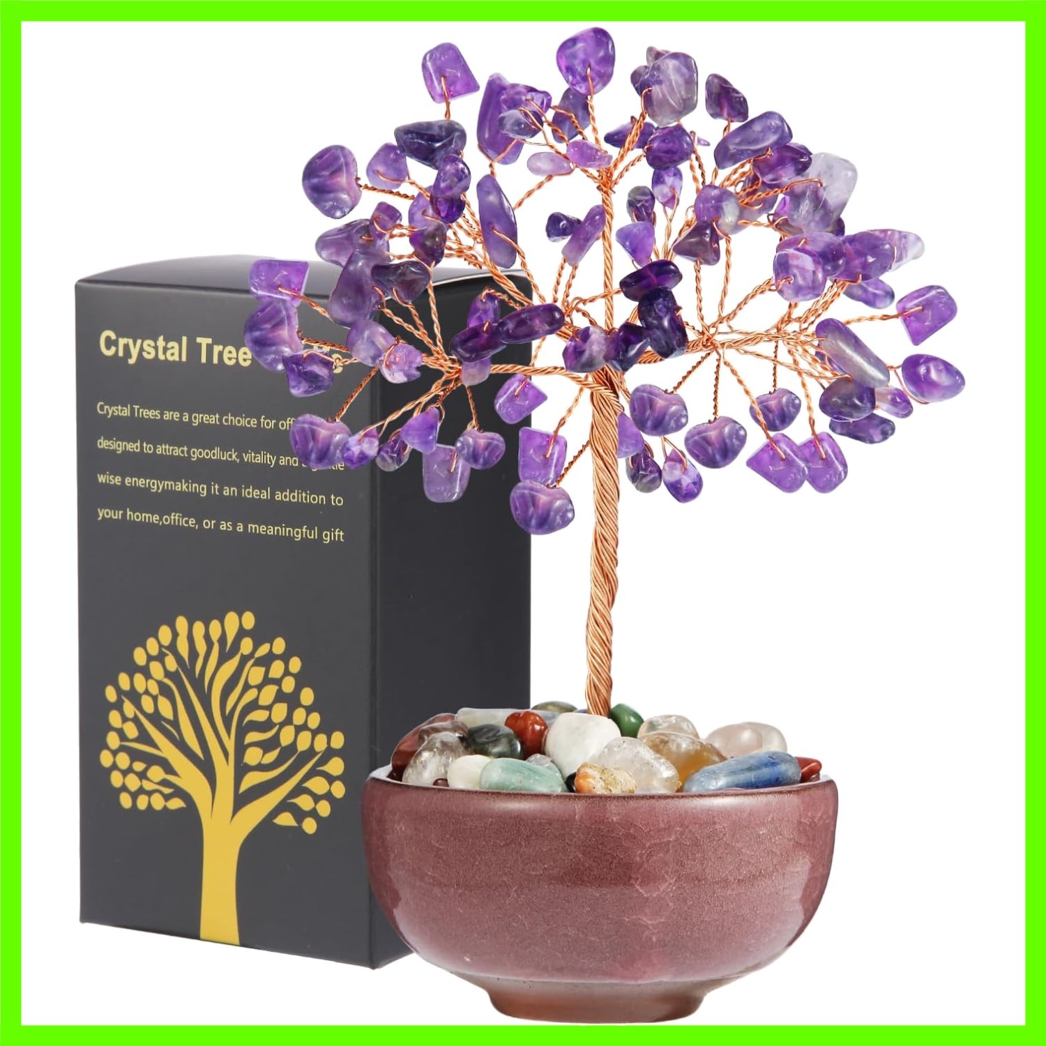 Handcrafted Amethyst Abundance Tree with Ceramic Base,5 Inch Natural Crystal …