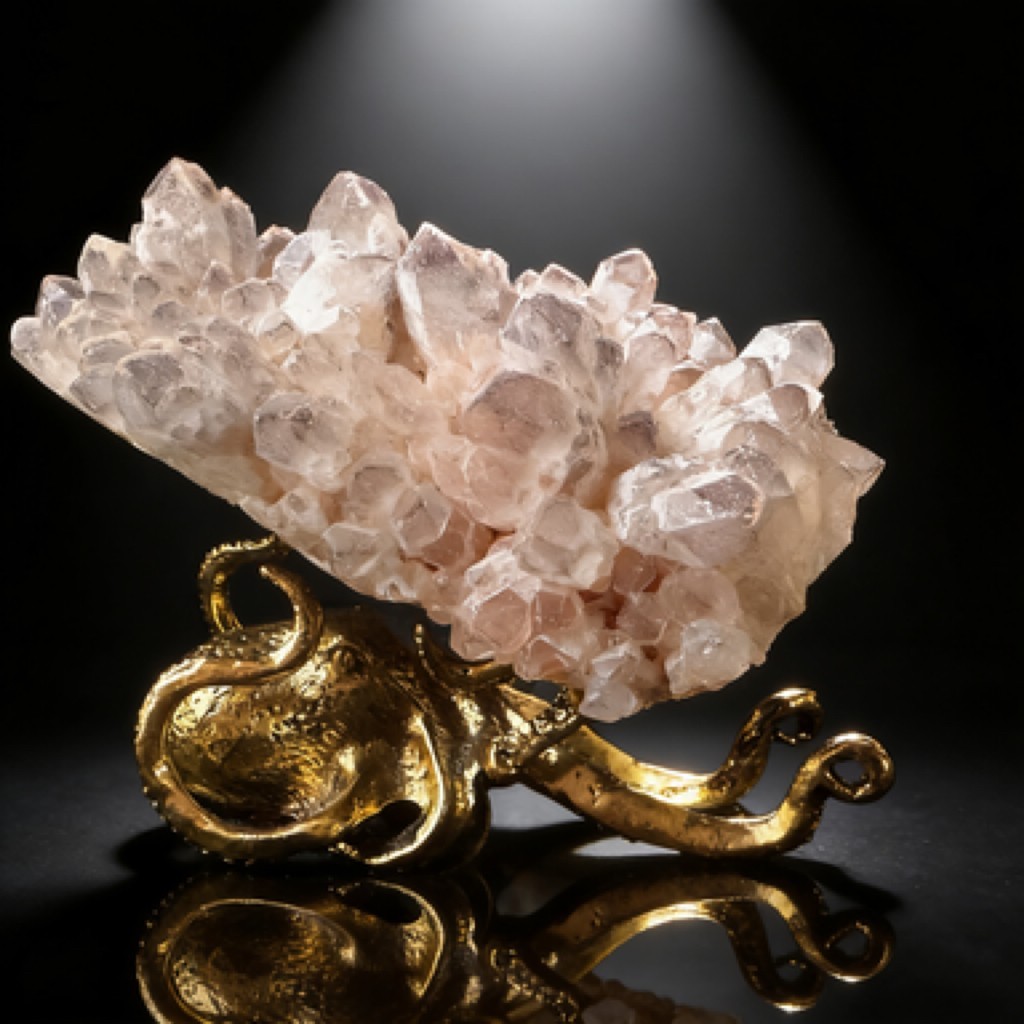 3in Natural Clear Quartz Cluster Sculpture with Metal Octopus Base Decor Piece