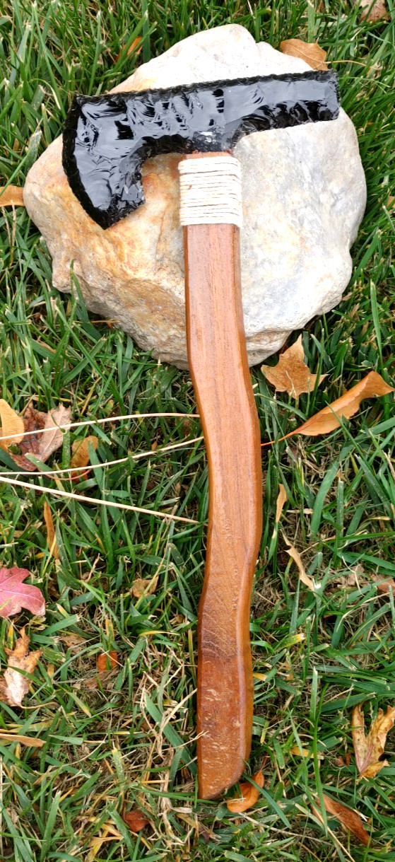 Hand Carved Obsidian Tomahawk Axe