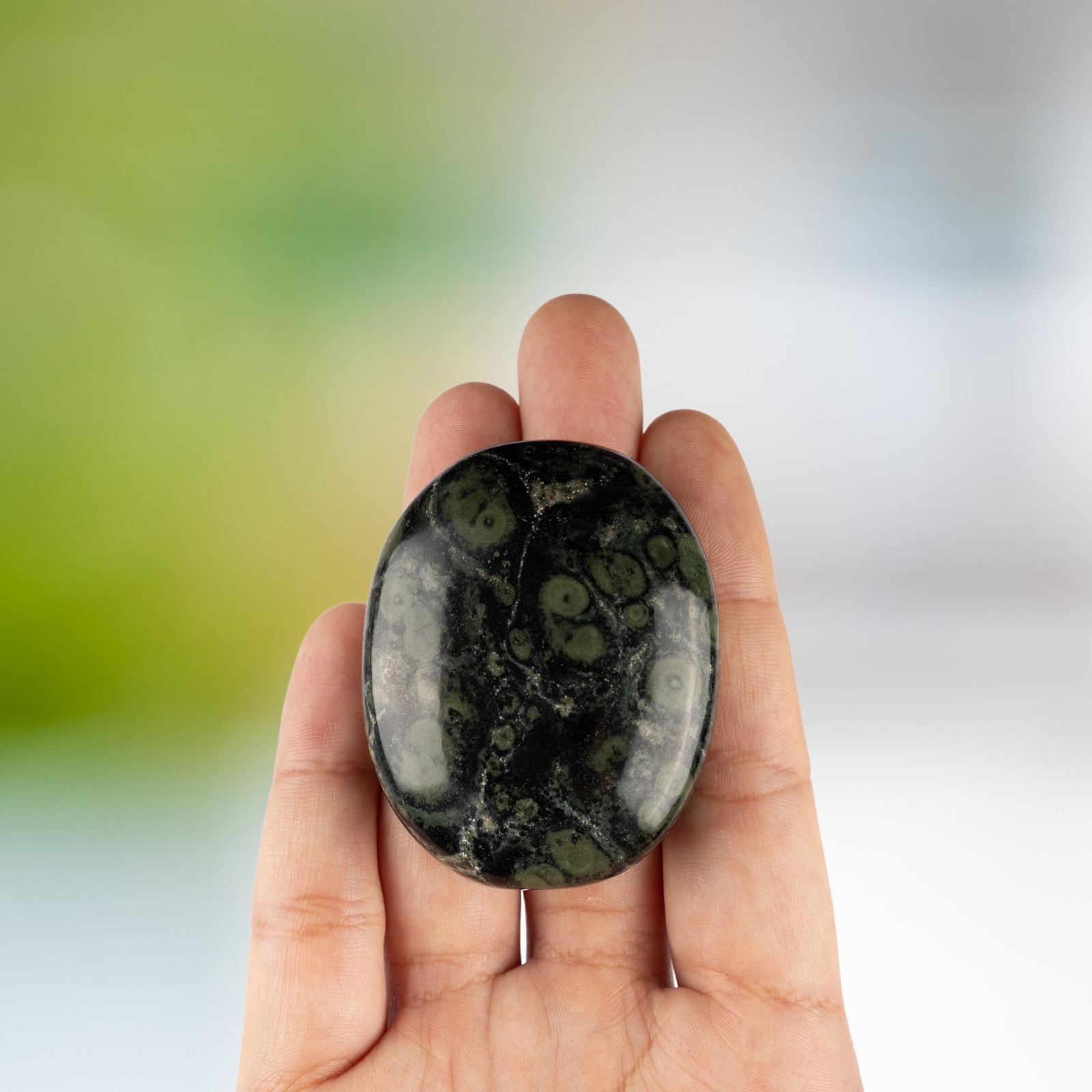 Kambaba Jasper Crystal Palm Stone for Anxiety Relief, Polished Worry Stone, Gift