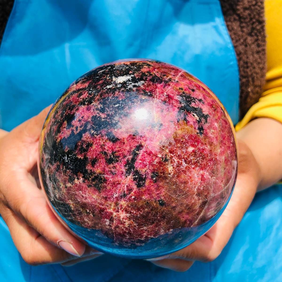 5.85 LB Natural Rhodonite Crystal Sphere Pink Black Healing Gem Stone 4774