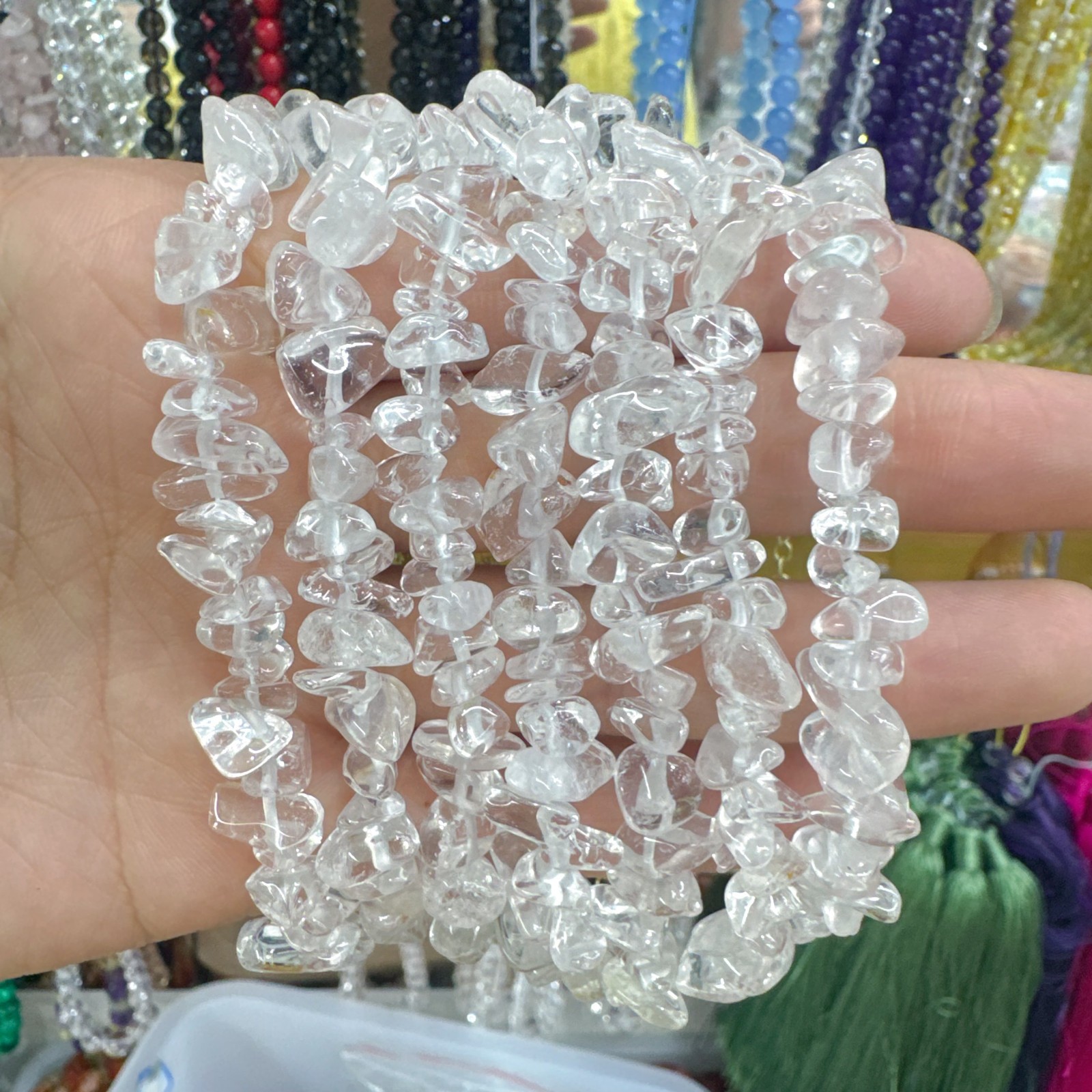 6 Pcs Natural ClearQuartzCrystal Chip Bead Bracelet Gold Buckle Chain Adjustable