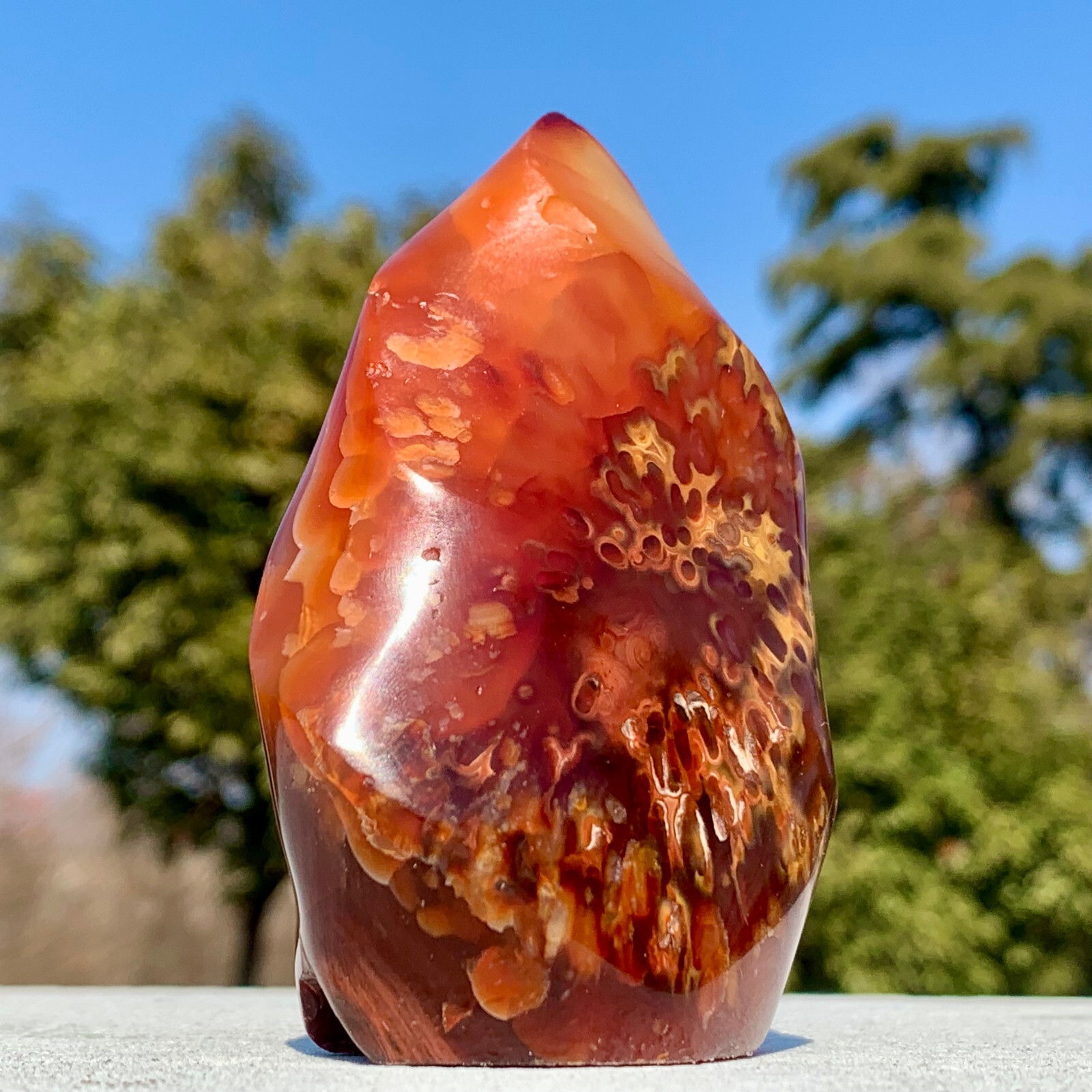214G Natural Polished Red Sardonyx Agate Quartz Crystal Stone Carved Flame Hea