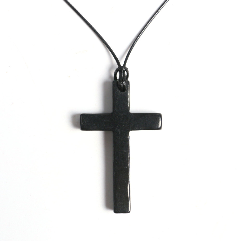 Shungite Stone Christian Cross Pendant Crystal Necklace – EMF Protection Healing