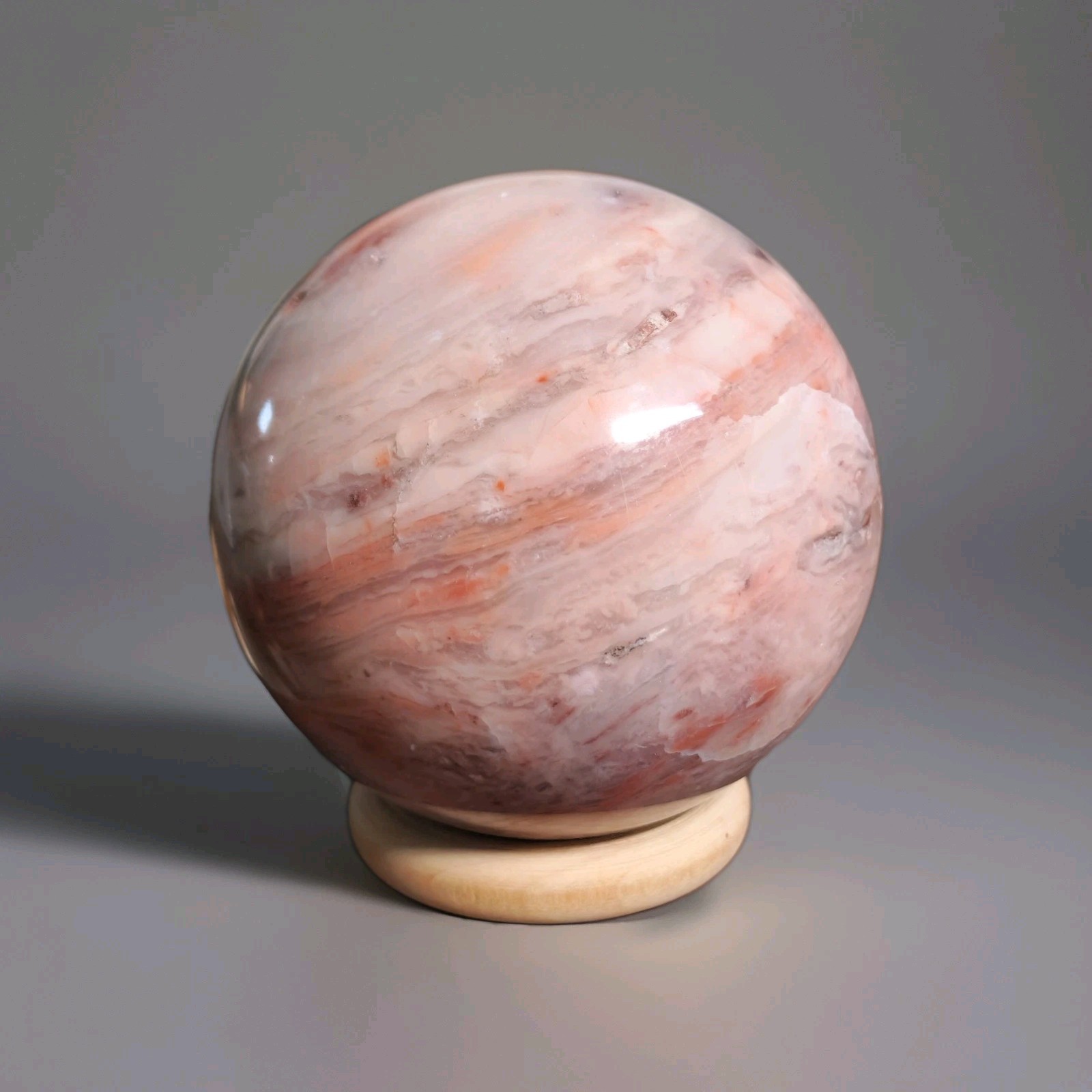 Natural Polished Pink Banded Plume Agate Sphere 2.4″ – 330g – USA