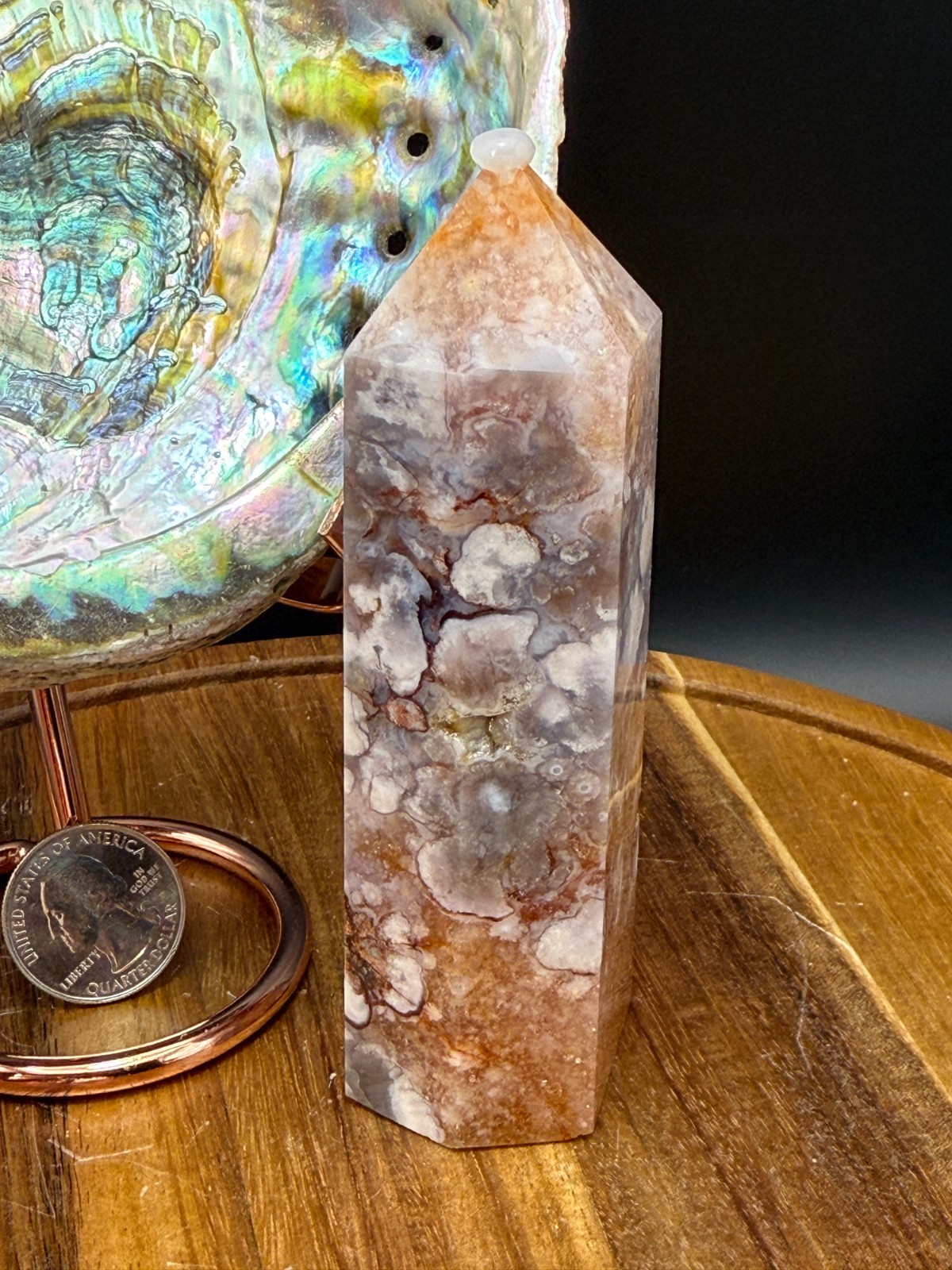 Blue Flower Agate Crystal Tower A Flash Asterism Chalcedony 6 sided Obelisk