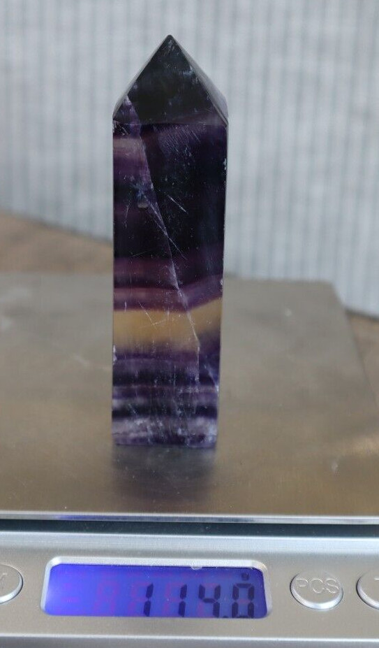 FLUORITE POINT (4 SIDED) 3.23 INCHES TALL/ 114 GRAMS