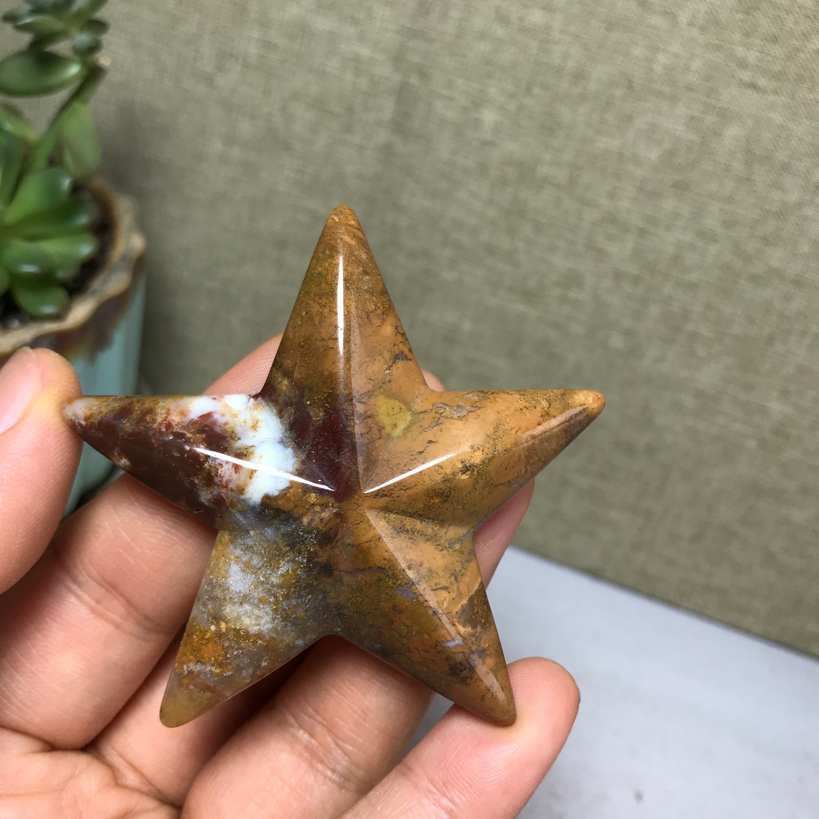 57mm Natural Ocean Jasper Hand carved five-pointed star specimens 29g A5241