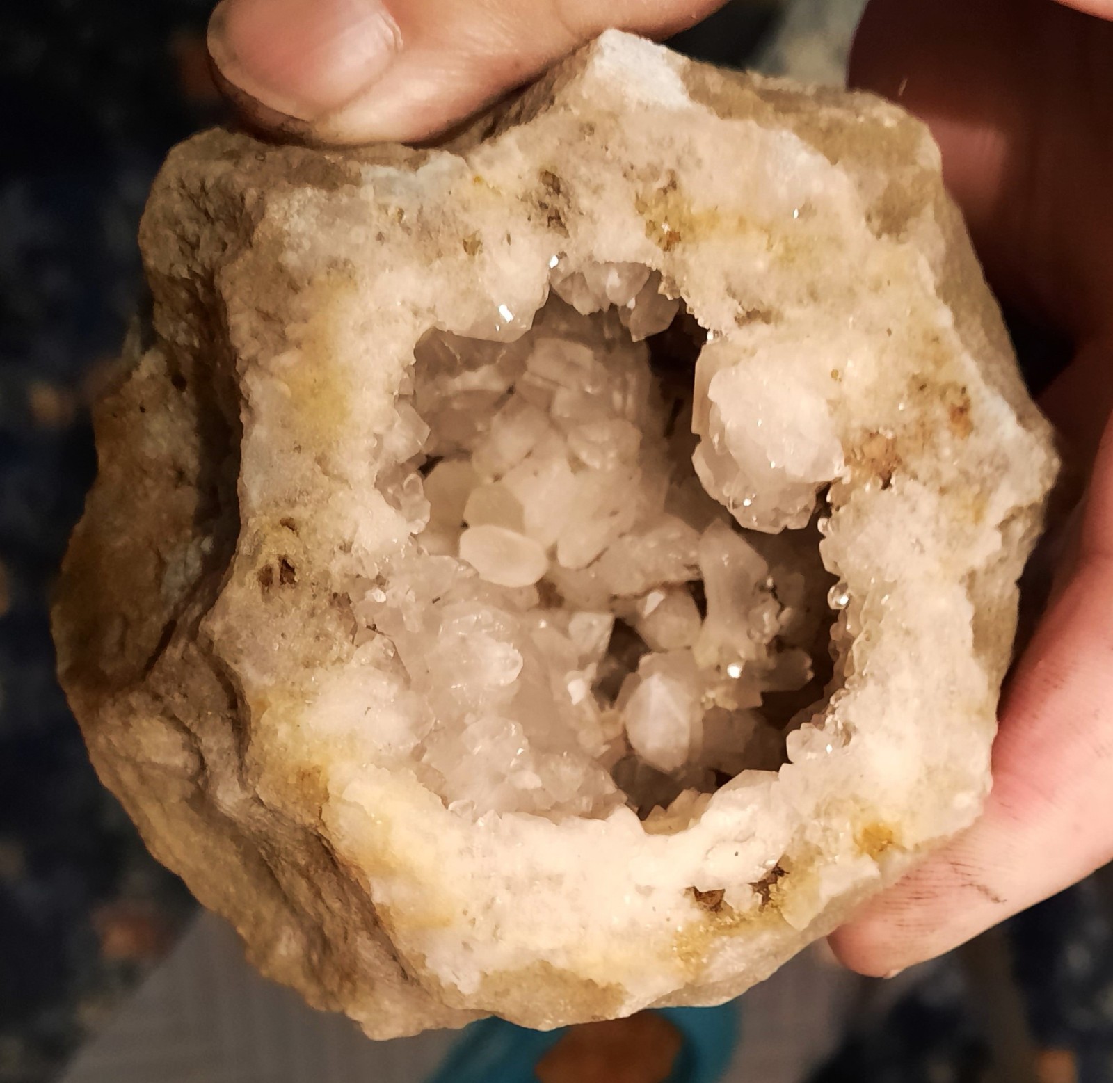 Fresh Out Pointy Ancient Kentucky Geode. Nice Larger Crystals. Nice Soft Colors