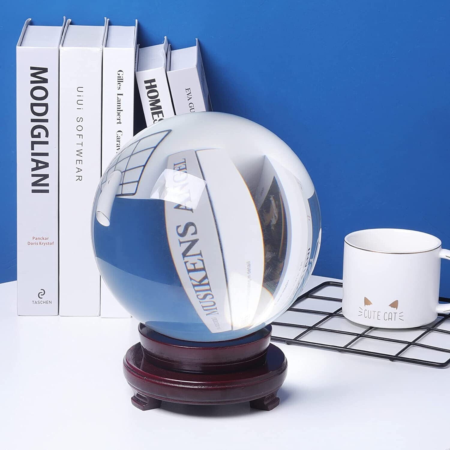 LONGWIN 200MM Clear Crystal Ball 7.87Inch Glass Sphere Photo Prop Free Stand