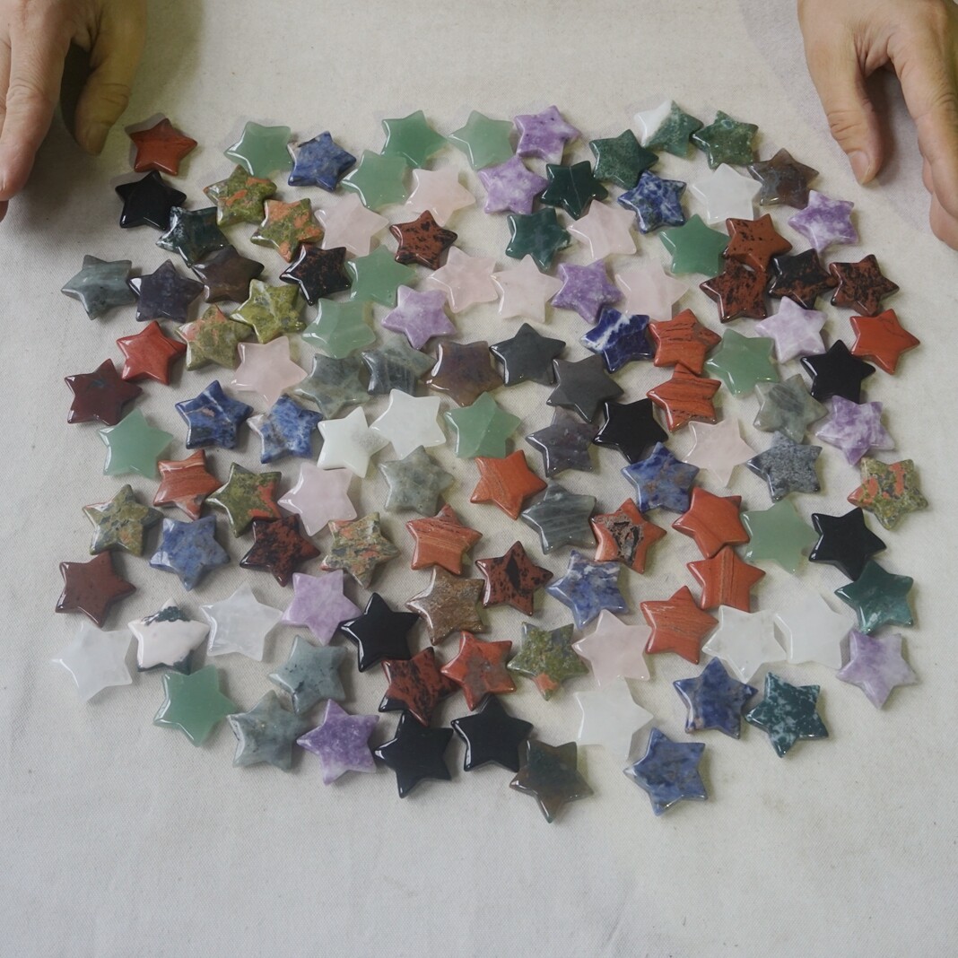 50Pcs Natural Quartz Crystal Jasper Pentagram Stars Diverse Rock Healing 3cm AA
