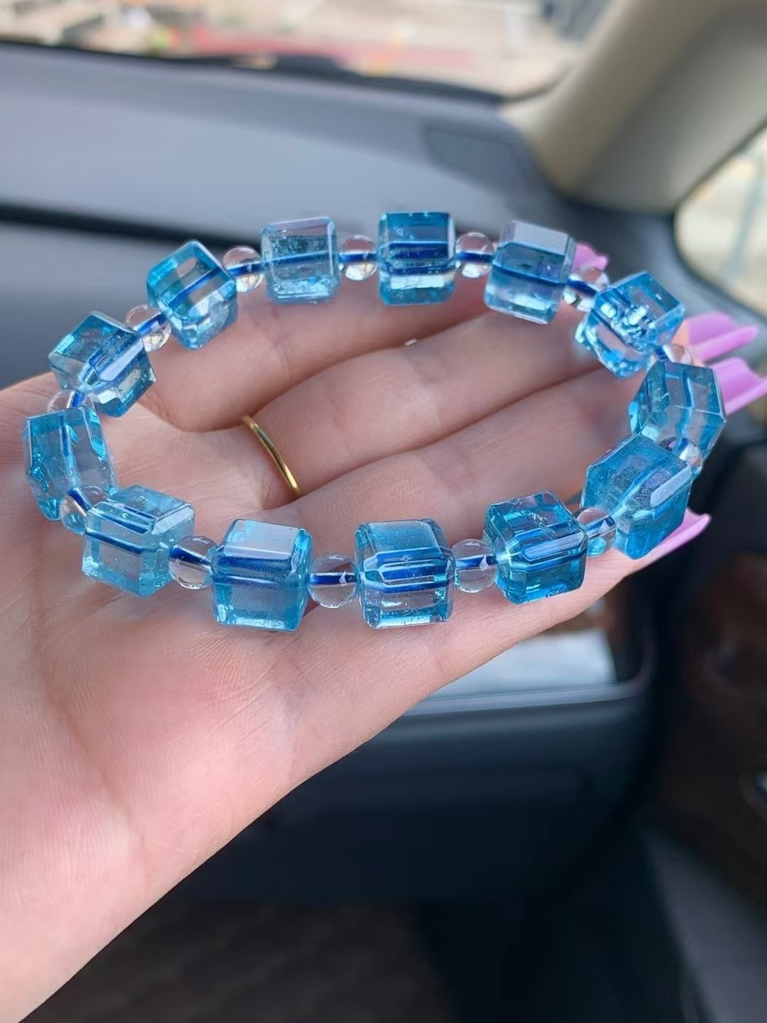10mm Top Natural Aquamarine Quartz Crystal Bracelet Bangles Healing Repair Gem