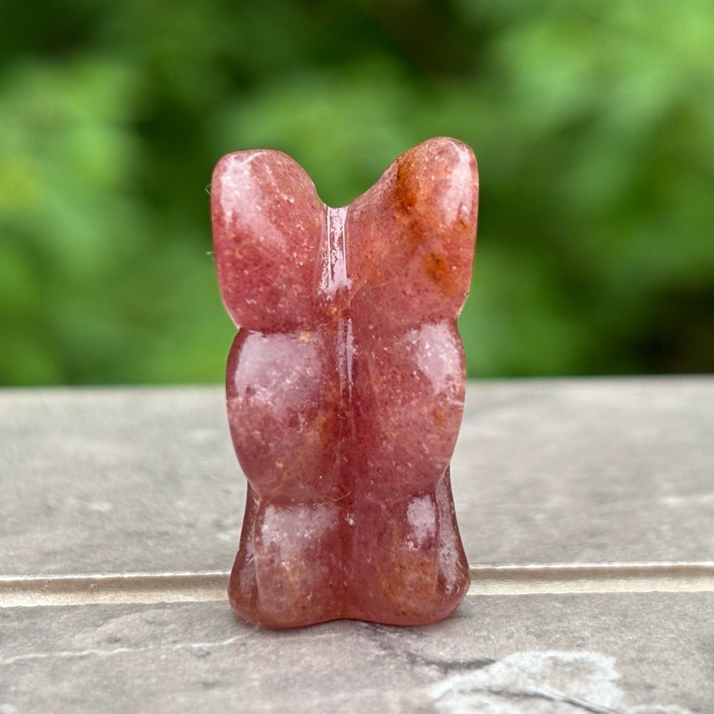 Natural Strawberry Quartz Butterfly Carved Mini Crystal Skull Reiki Healing