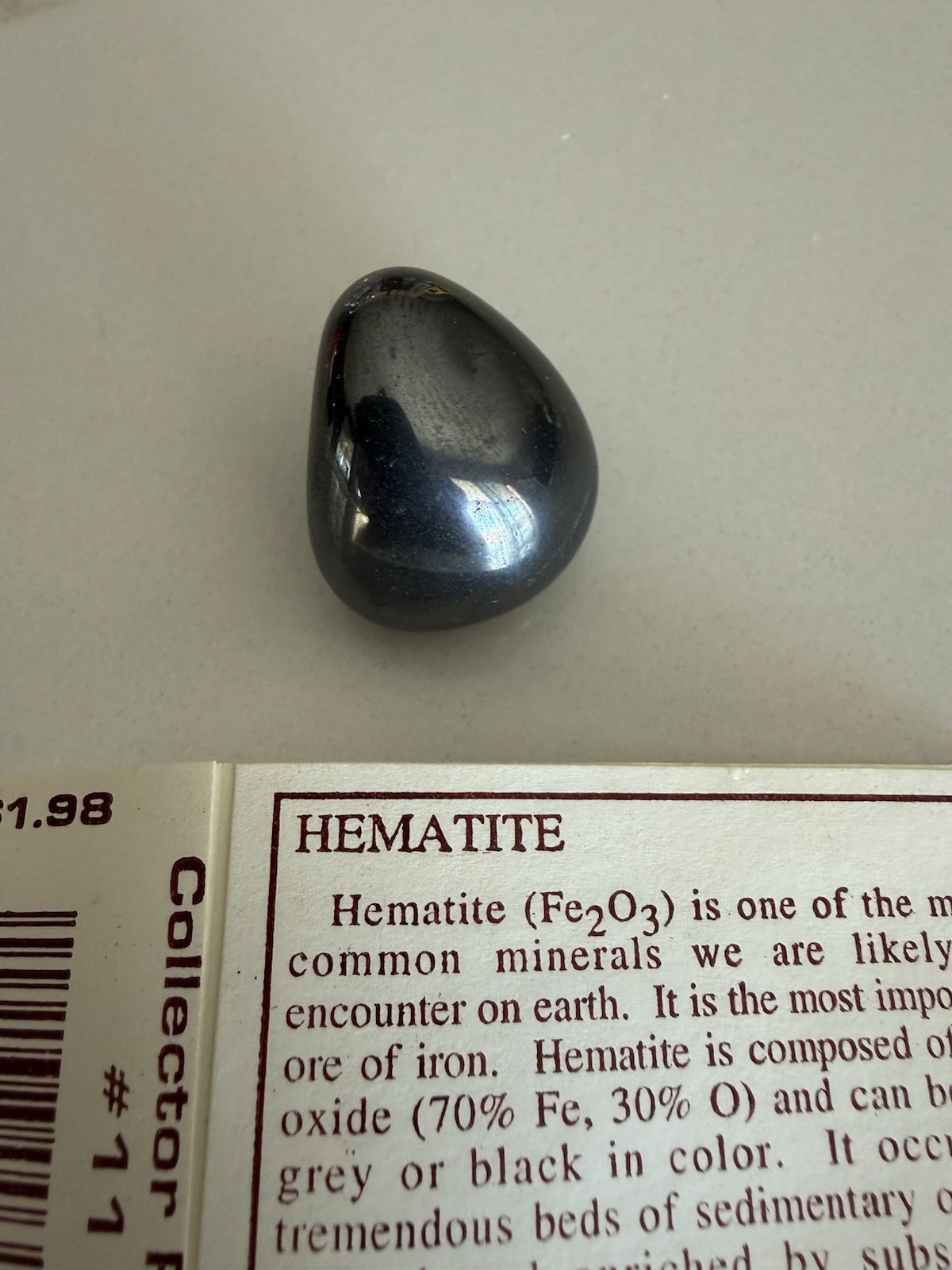 Hematite Tumbled Stone .5″ Brazilian Stone – Shiny – Mirror Properties with Card