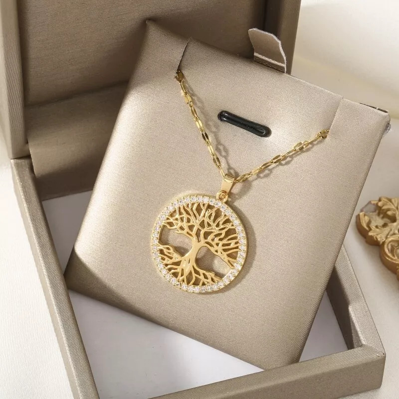 1PC Women’s Fashion Jewelry Gold Cubic Zircon Tree Of Life Pendant Necklace Gift