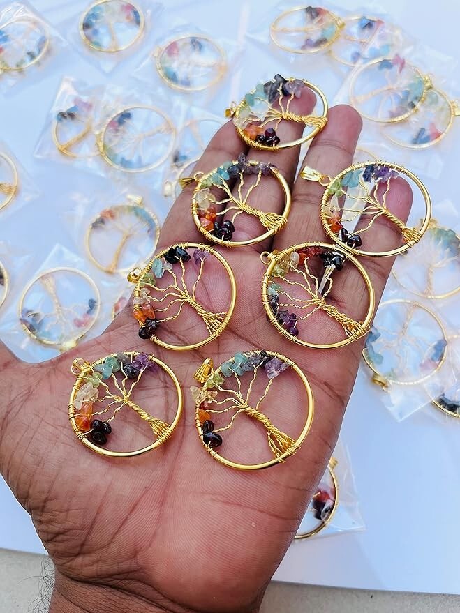 5 Pcs Set Tree of Life Seven Chakra Golden Pendants Yoga Chakra Pendant Gift