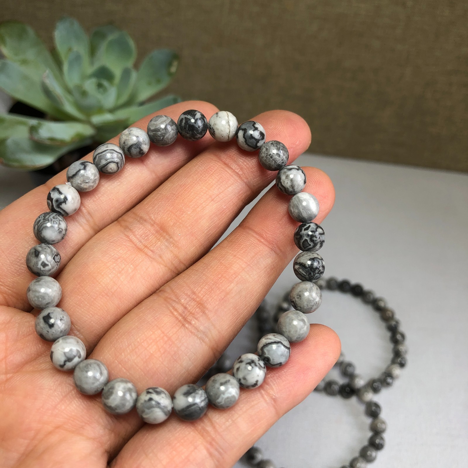 5Pcs Wholesal Natural Picasso Stone bracelets Crystal ball sphere 6mm