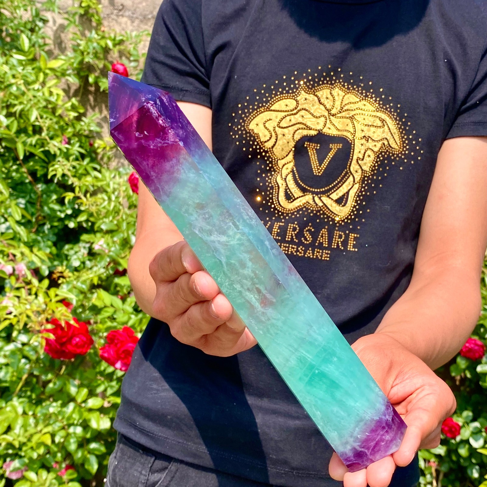 2.1LB Natural unique colored fluorite pillar quartz crystal sample