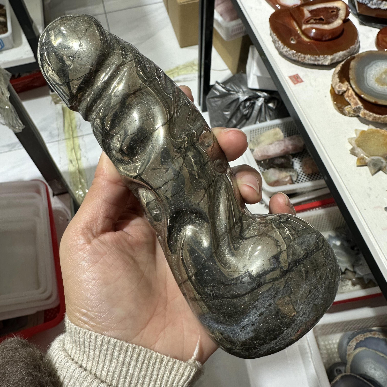 1pc natural chalcopyrite handmade man penis skull crystal massage healing gift