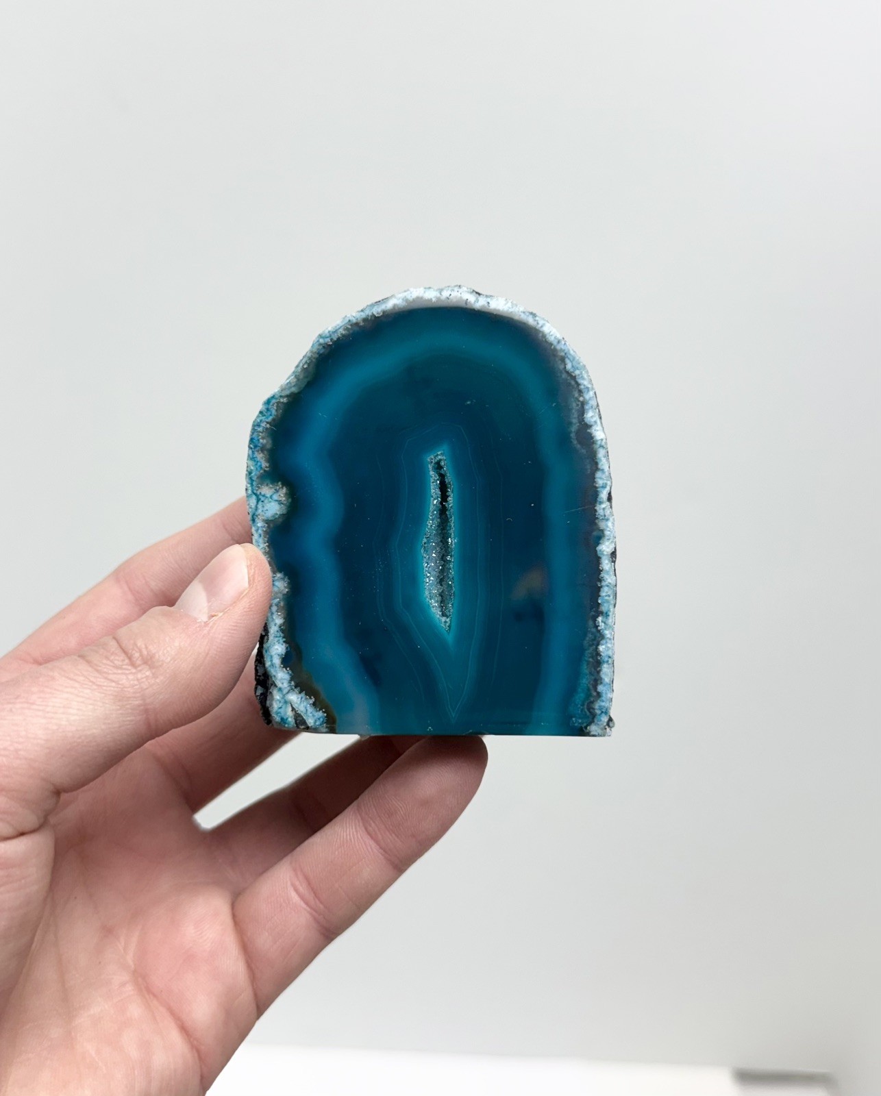 XL Teal Agate Geode Slab AAA w/ Cut Base Brazilian High Quality Quartz Crystal