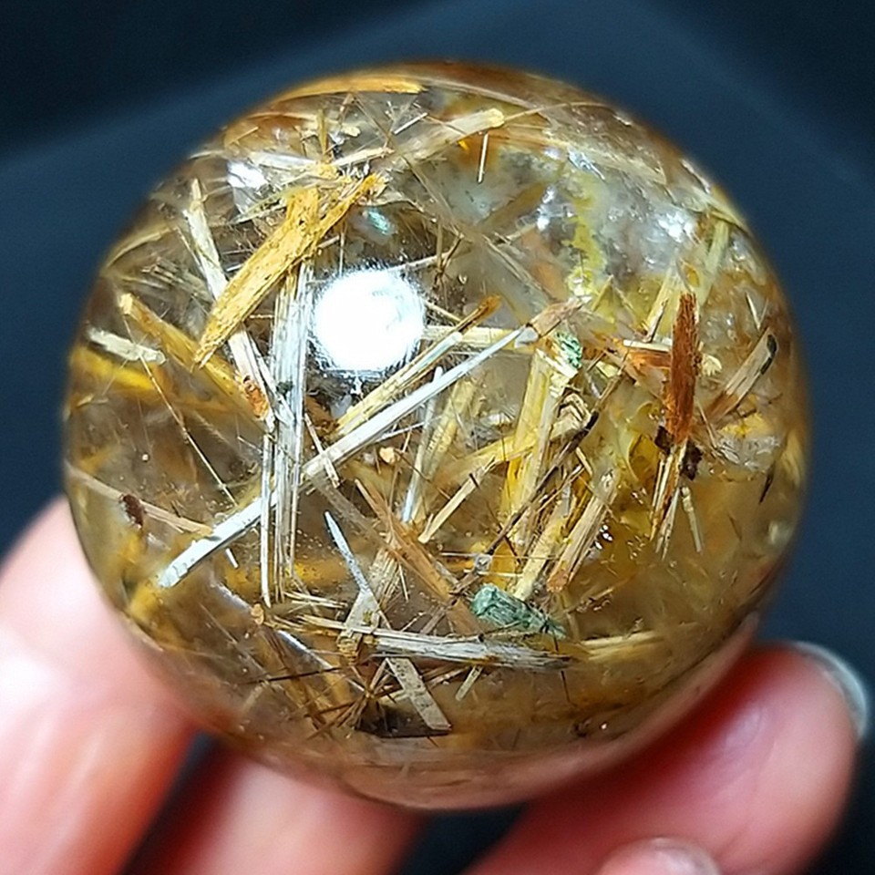 RARE 93.5G Natural Transparent Colorful Tourmaline Golden Quartz Ball AB1613