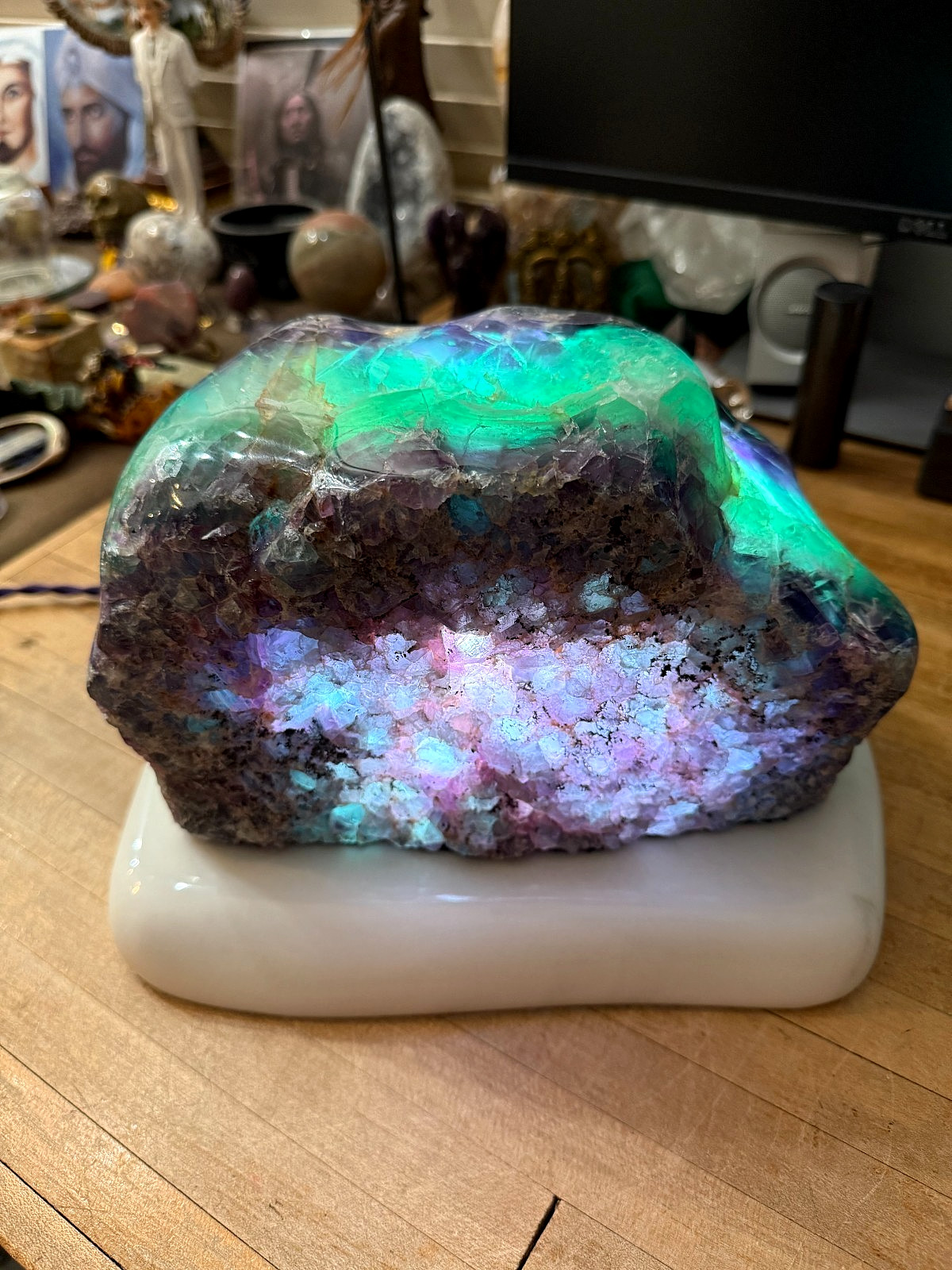 Fluorite Crystal Gemstone Multi Colored Natural Geode Table Lamp Specimen 007