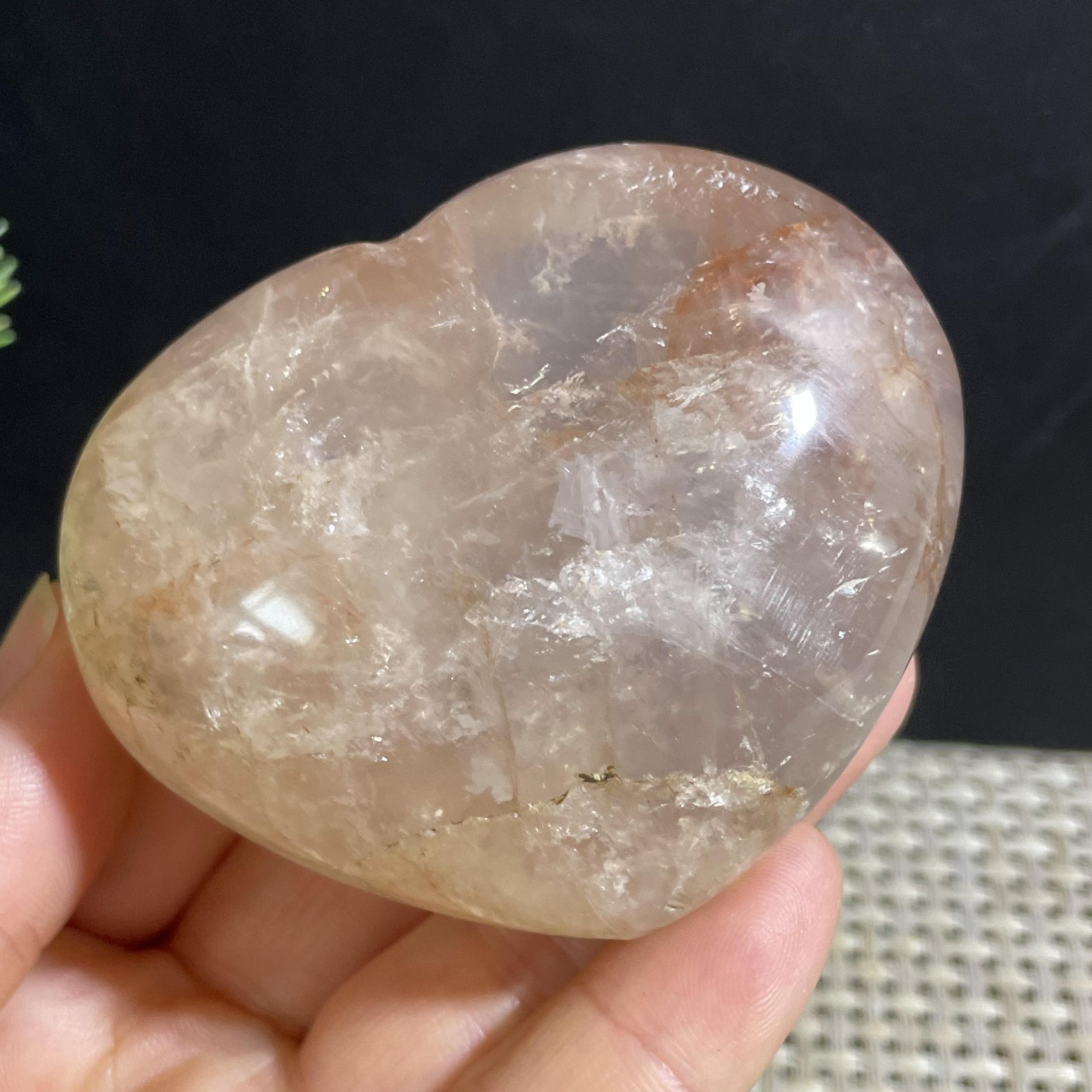 214g Natural red gum flower crystal hand polished quartz heart