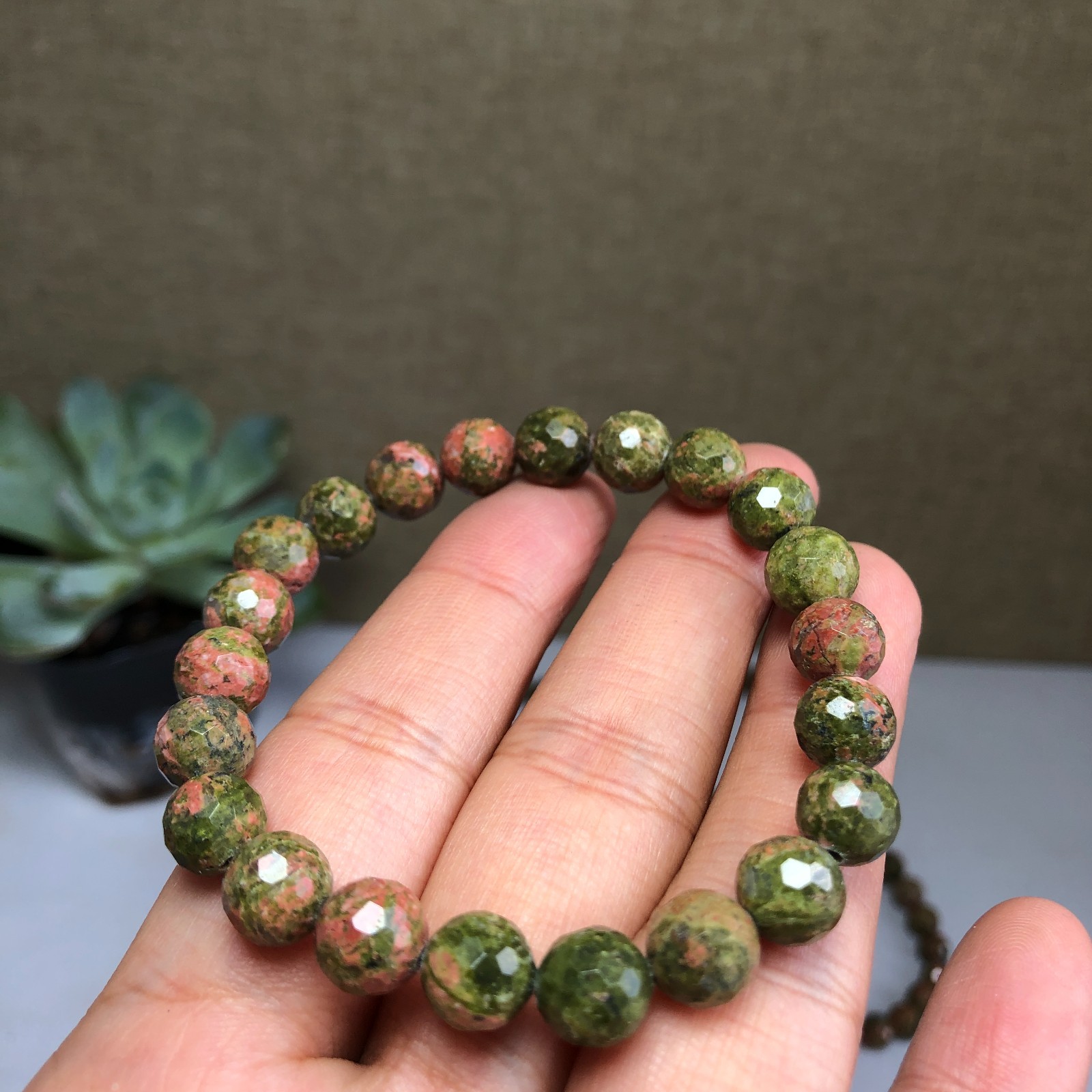5PcsWholesal Natural Unakite Agate Stone bracelets Crystal ball sphere facet 8mm