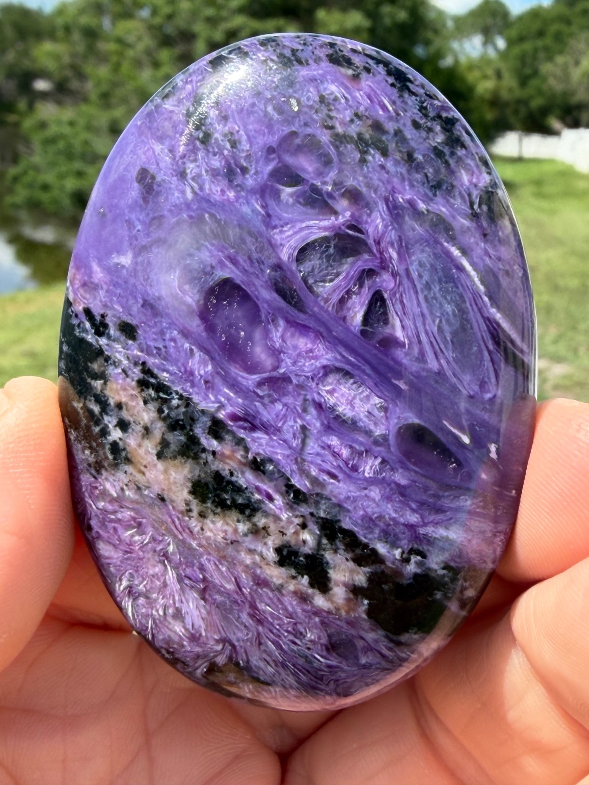Charoite Polished Gemstone Large Palmstone 2 5/8″ 90 Grams Colored By Nature.