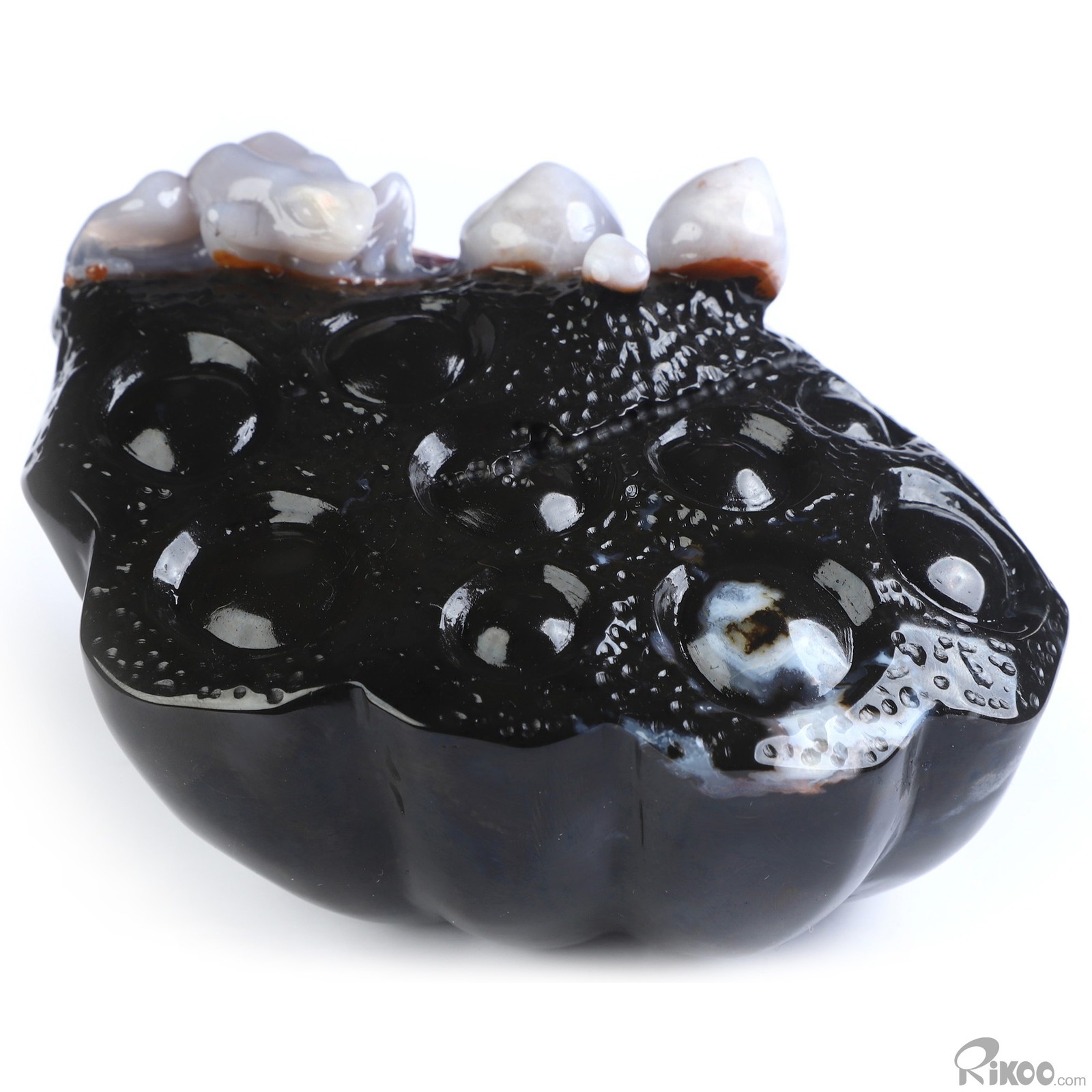 4.7″ Indian Agate Hand Carved Crystal Frog Sculpture, Crystal Healing