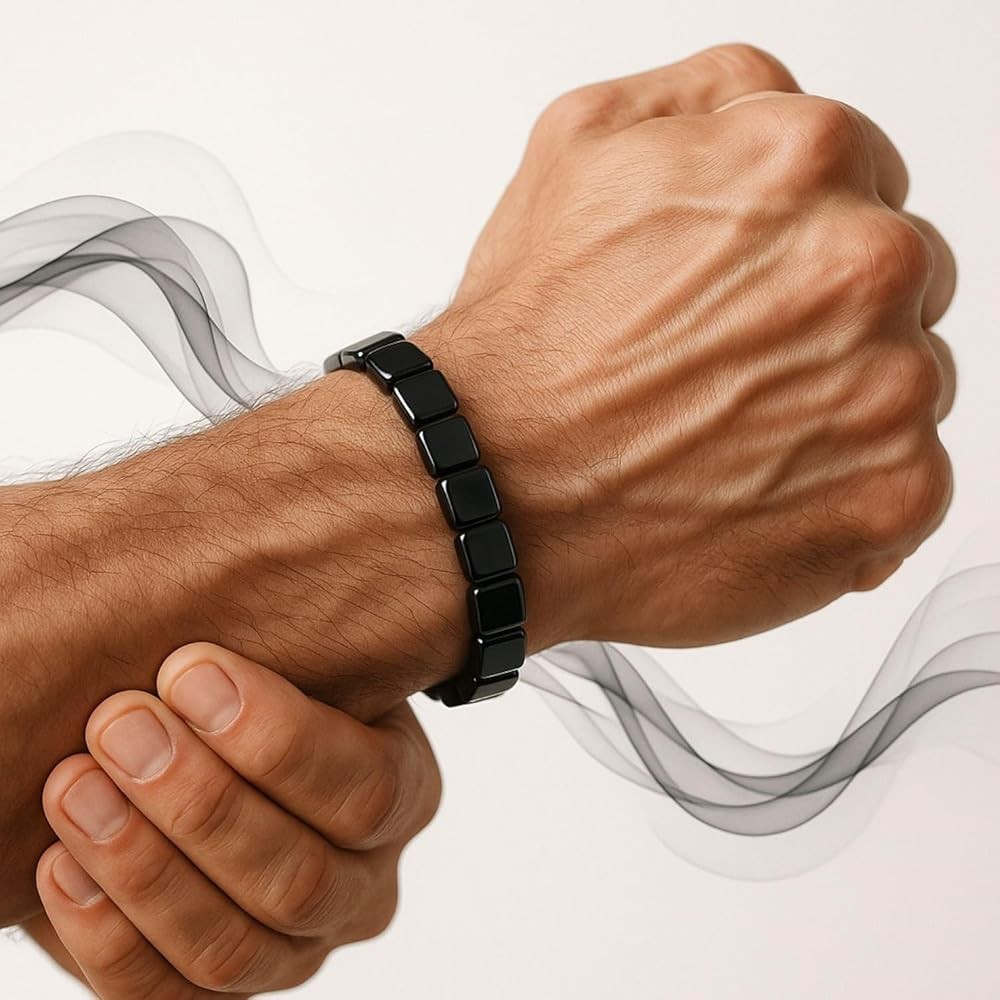 Hematite Bracelet For Men, Natural Power Stone Adjustable Elastic Stylish Des…