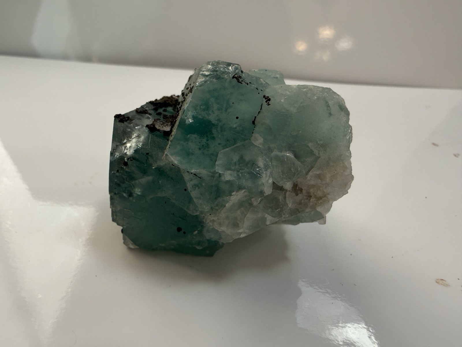 ⁠Natural Green Cubic Fluorite Crystal Cluster on Quartz Matrix Specimen