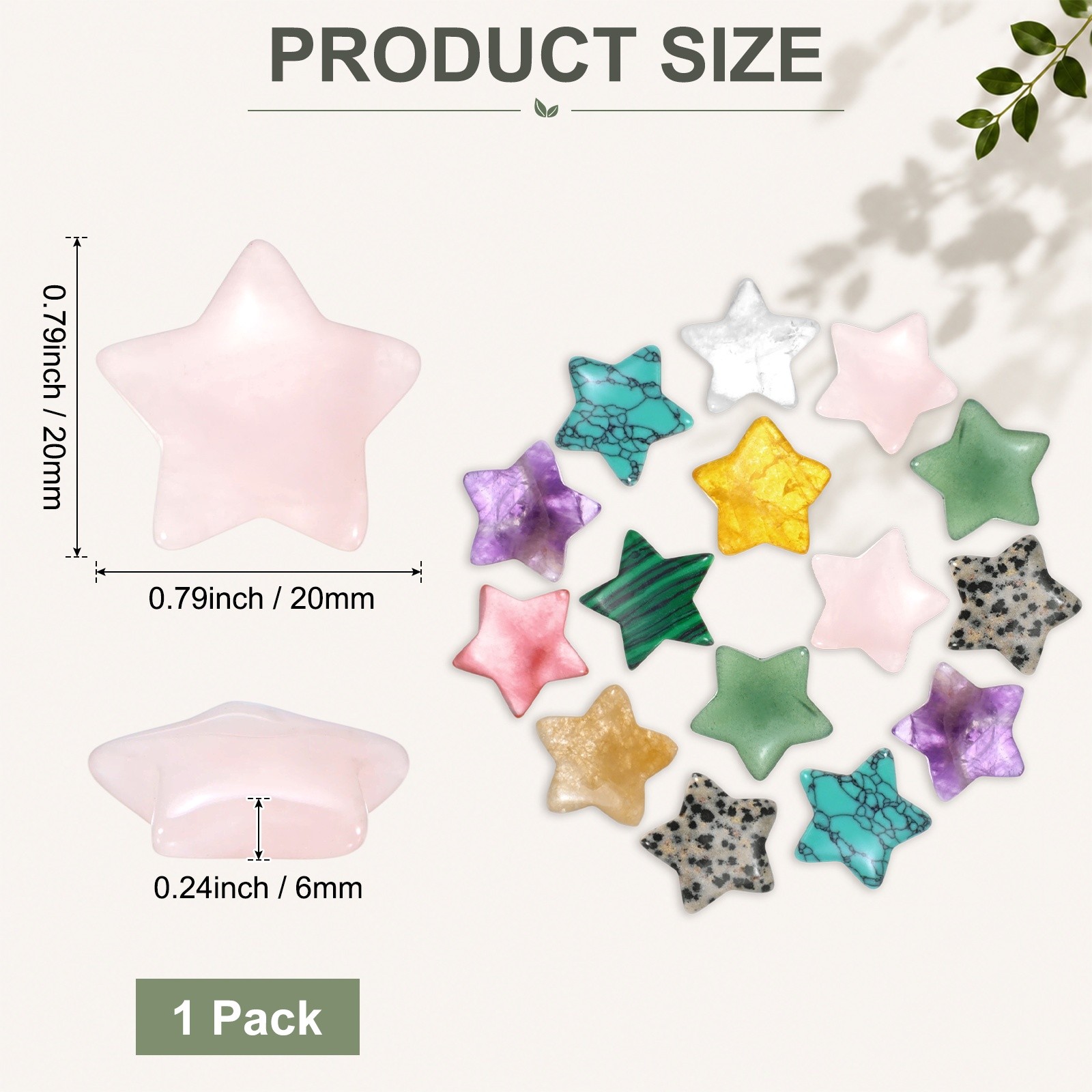 1-Pack Worry Stones, 0.79 Inch Star Shaped Rocks [Pink]
