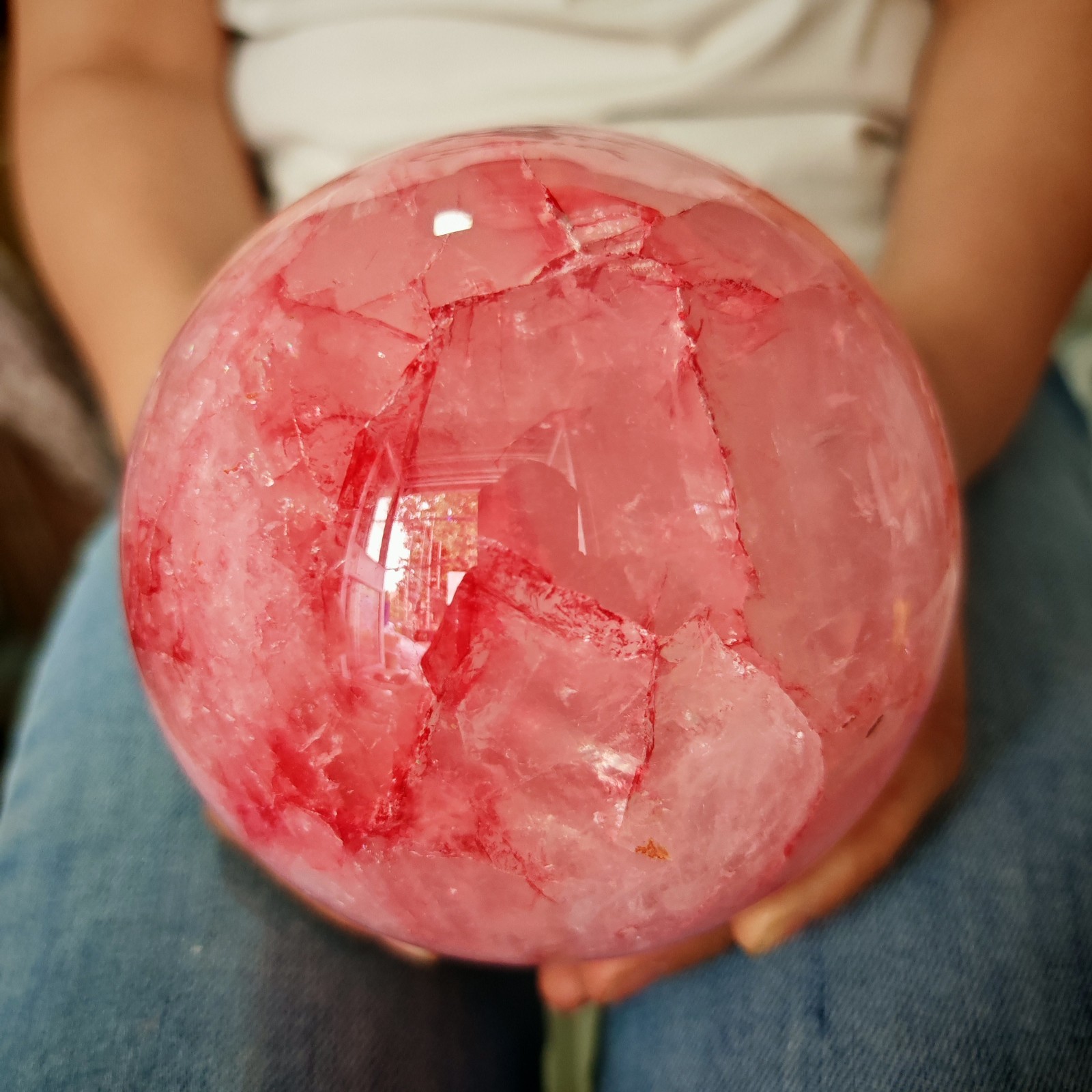 7.15LBRed gel flower crystal ball quartz crystal ball, spiritual energy recovery
