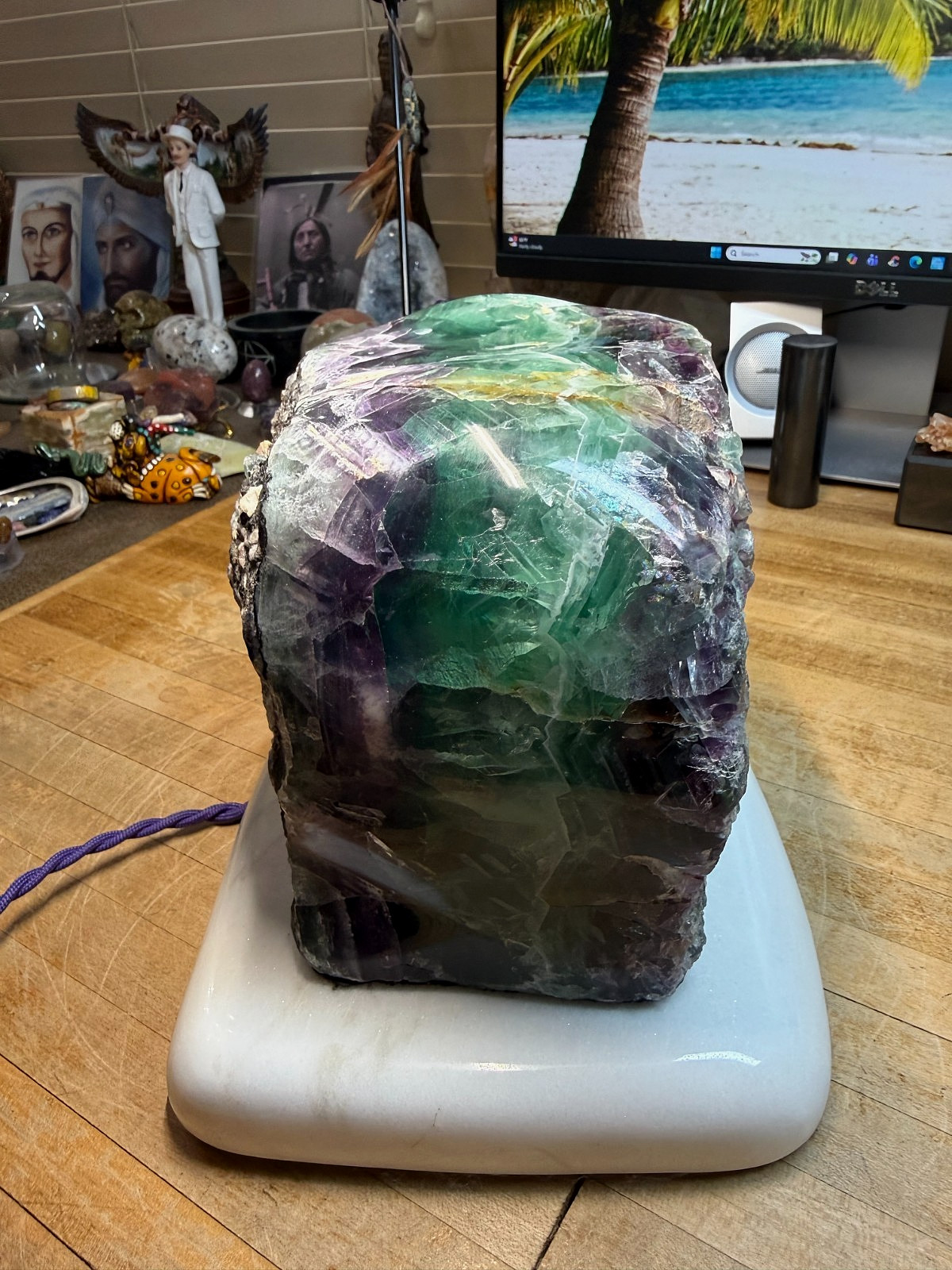 Fluorite Crystal Gemstone Multi Colored Natural Geode Table Lamp Specimen 007