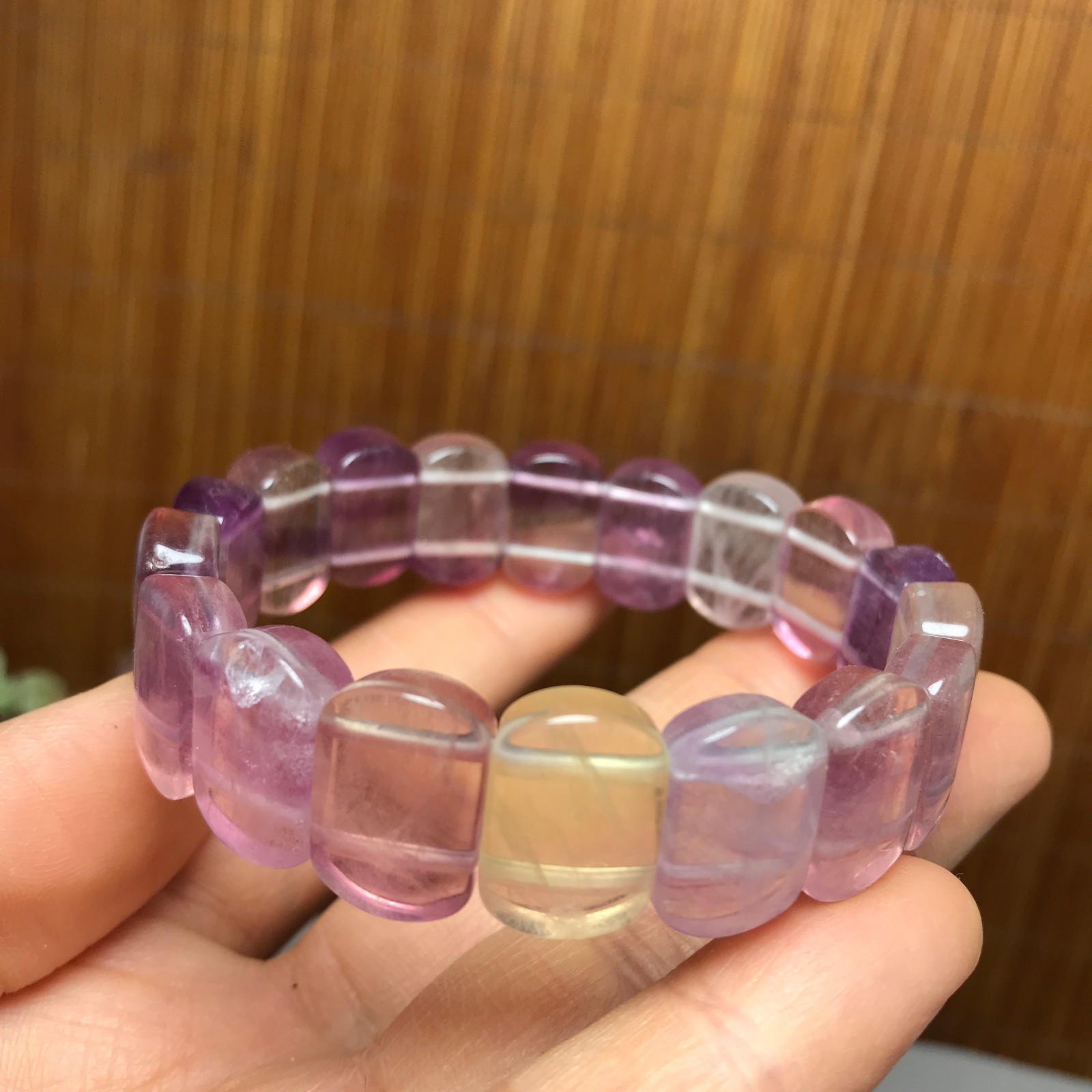Natural Colored fluorite Bracelet Brown Gemstone Stretch Bracelet Handmade A4096