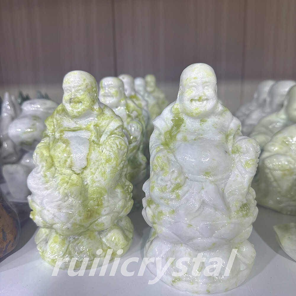 2.8LB Natural Lantian jade Quartz Hand-carved Buddha Crystal Decor Healing 1pc