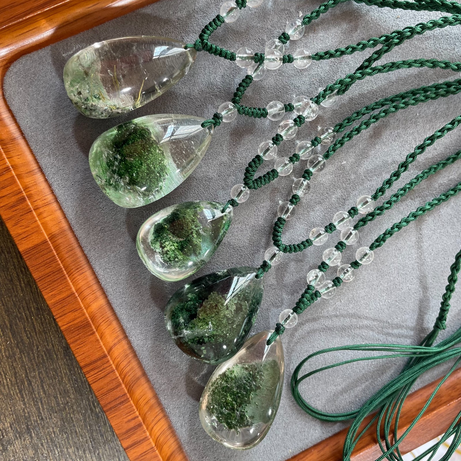 Natural ghost phantom quartz pendant crystal healing +hand-woven rope