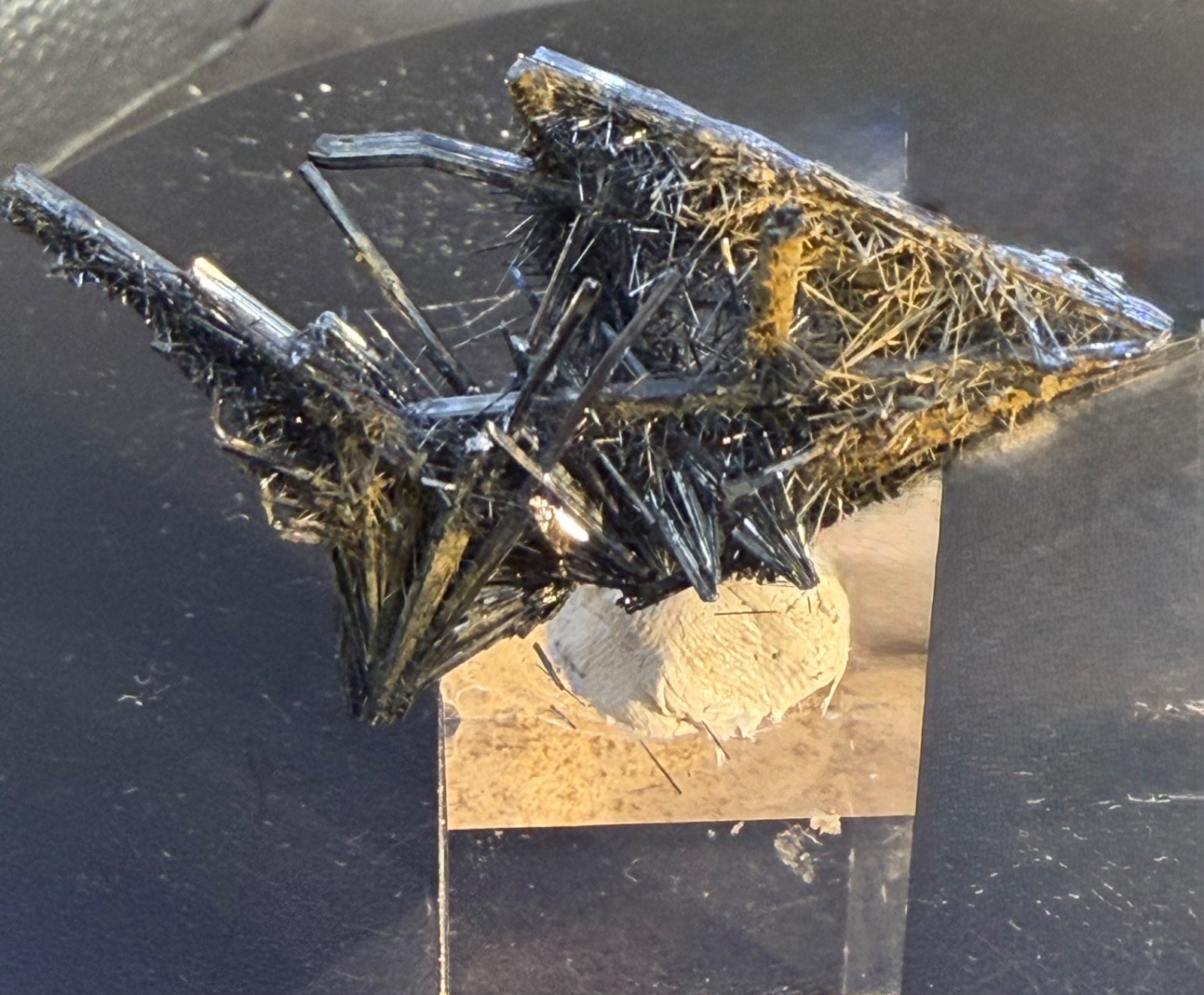 Rare Rutile on Stibnite Crystal Cluster Bolivia 18g Collector Specimen