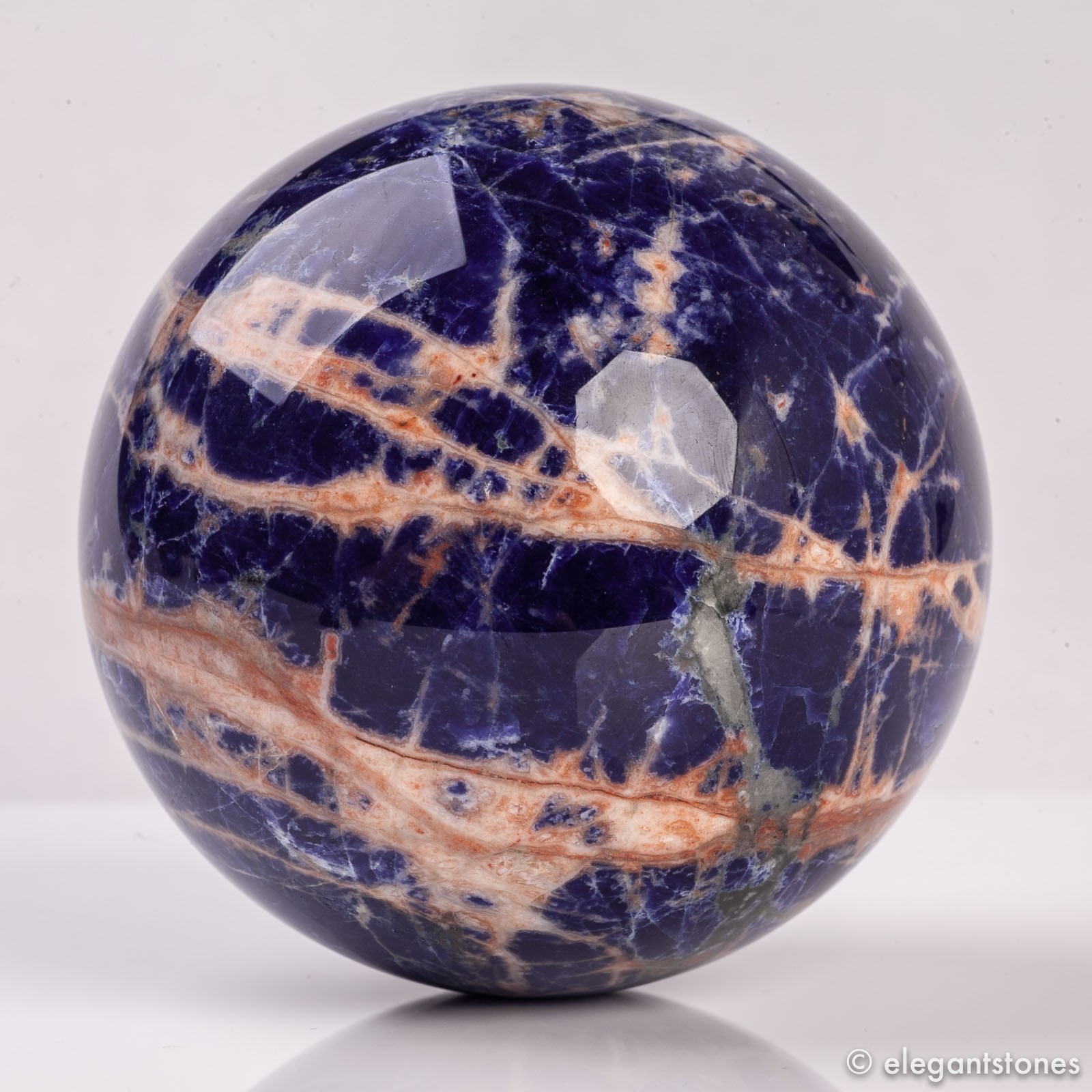 3.3″ 1.6lbs Deep Blue Sodalite Sphere Large Crystal Ball White Veins Healing