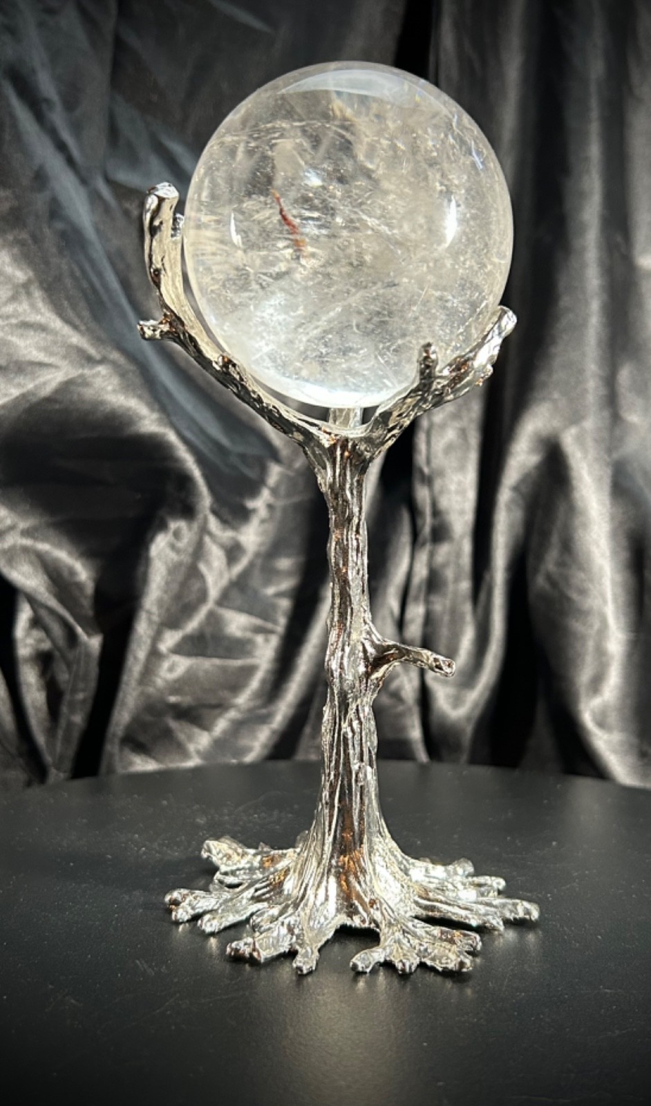 2.62″ Clear Quartz Sphere With Custom Metal Tree Stand 14.6 oz (413 grams)