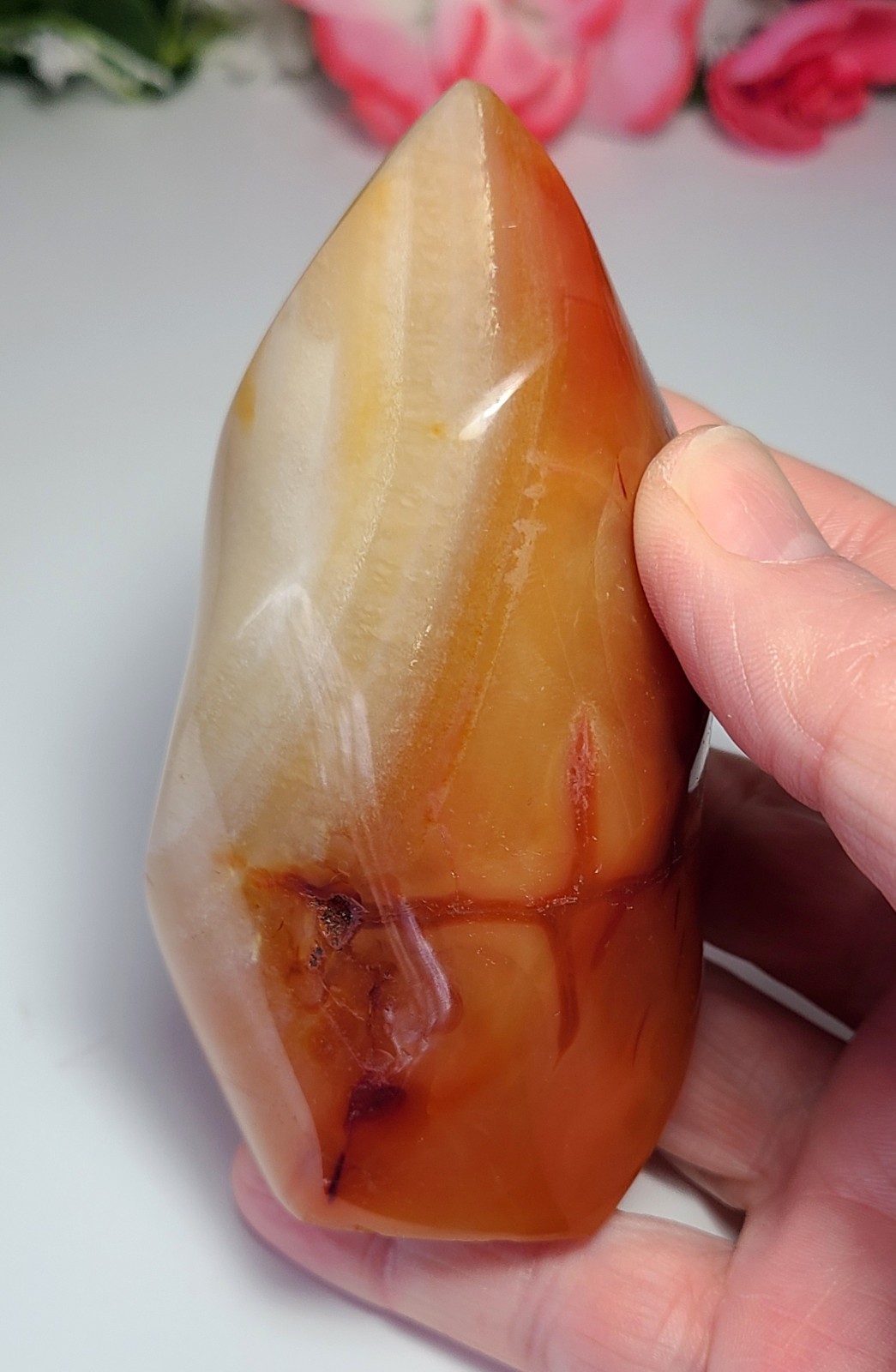 4″ 308g Pretty Red Carnelian Agate Spiral Flame Freeform Tower Healing Crystal