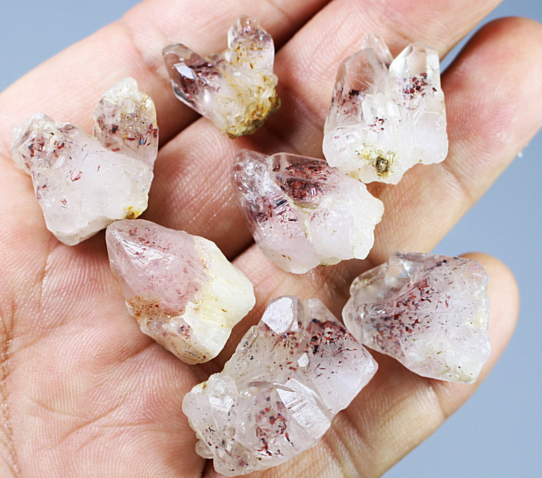 7pcs Natural Red Strawberry Pyramid Quartz Crystal Stone Point Mineral Specimen