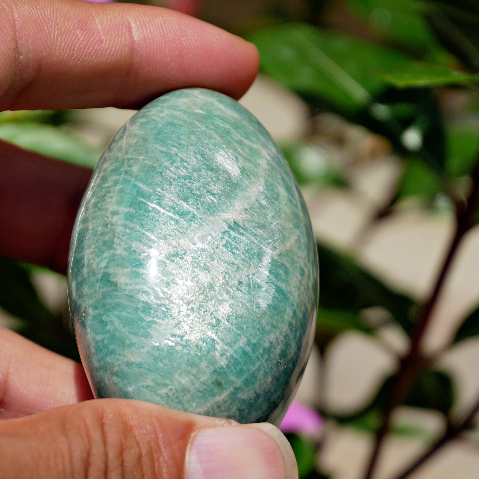 2.2″ Beautiful Amazonite Crystal Palm Stone Calming Meditation Worry Stone Gift