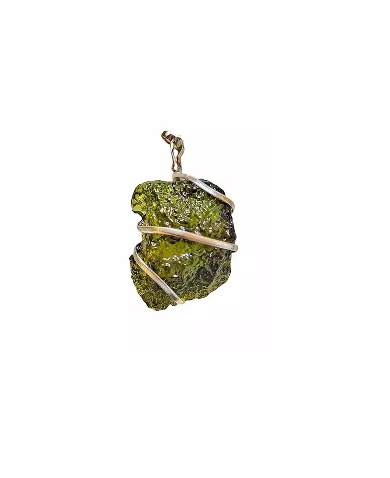 Certified Moldavite Stone Pendant for Men and Women (Green) Carat Plus