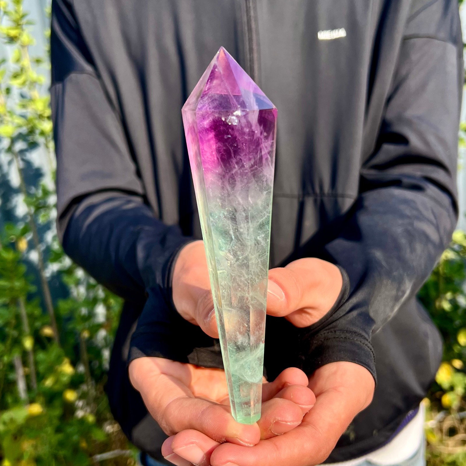 197G Natural colored fluorite quartz magic scepter crystal tower point gemstone