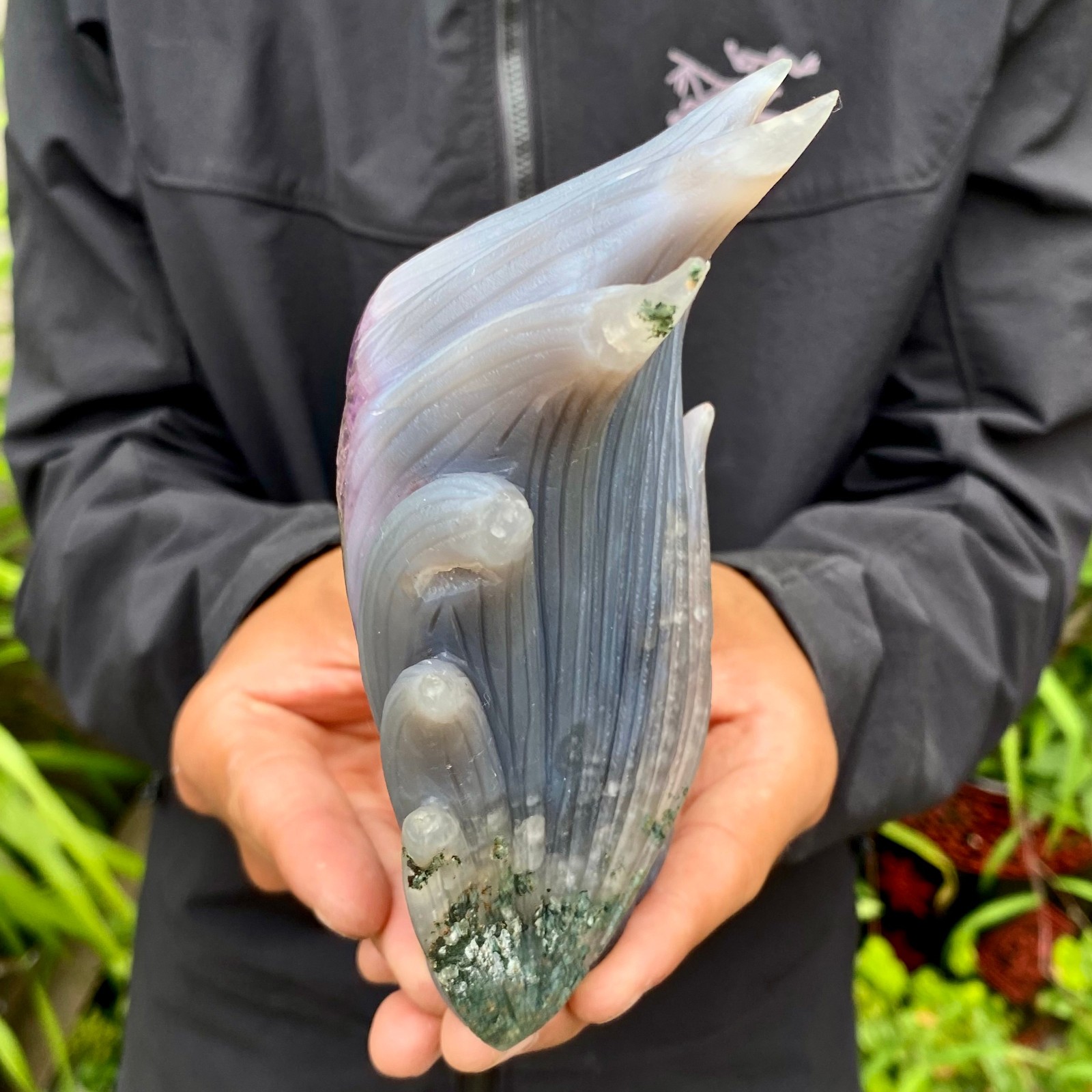 1.49LB Natural Agate Geode Hand Carved Nine-tailed Fox Quartz Crystal Decor